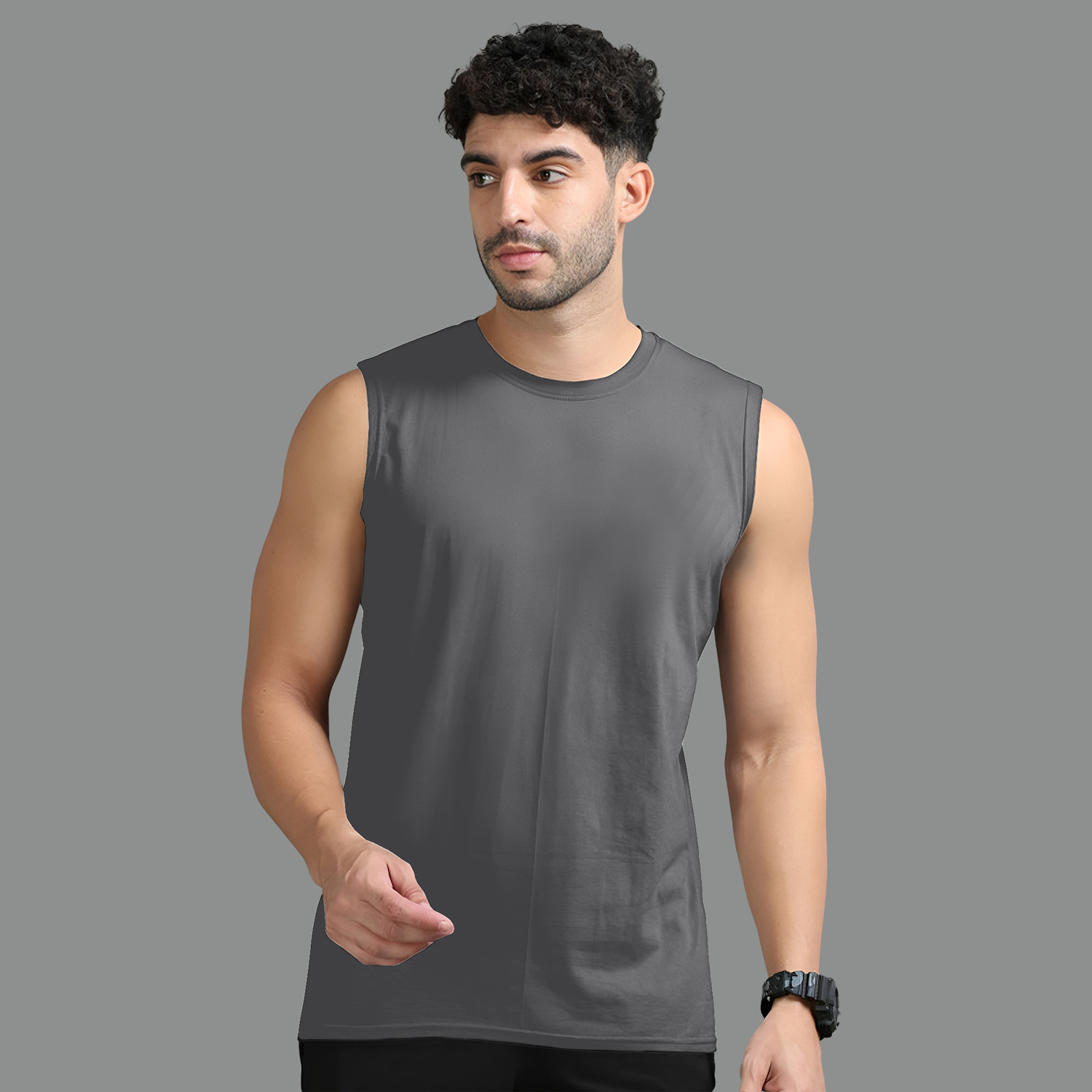 Image of Jangoboy Solid Men Round Neck Black, Grey T-Shirt