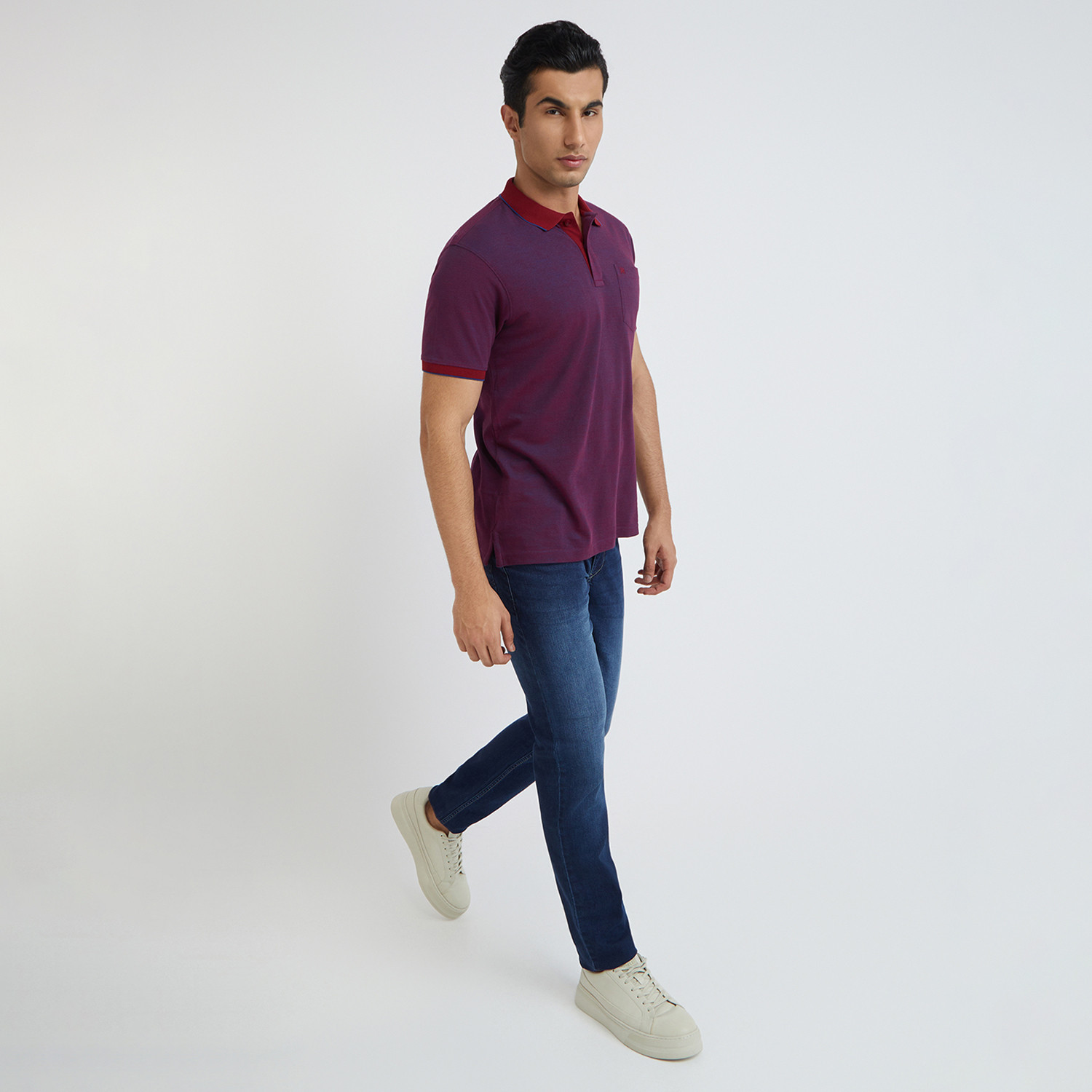 Image of Raymond Solid Men Polo Neck Maroon T-Shirt