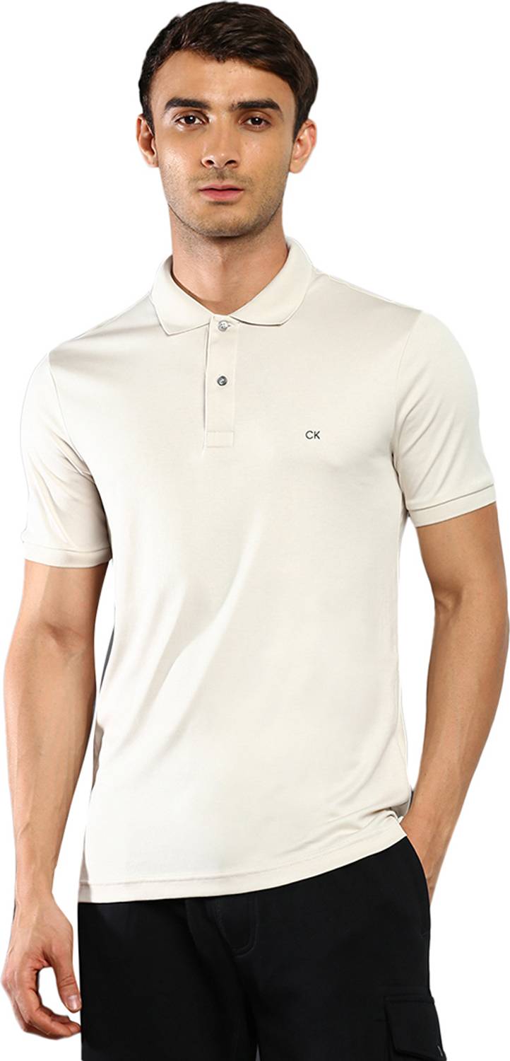 Calvin Klein Jeans Solid Men Polo Neck Beige T-Shirt