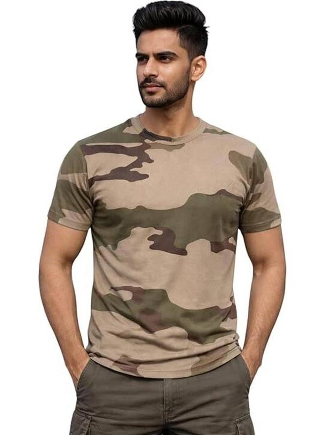 army apparel Military Camouflage Men Round Neck Multicolor T-Shirt