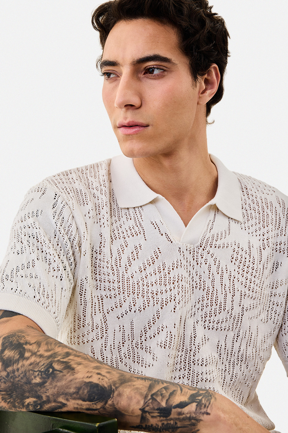 Image of Snitch Men Self Design Polo Neck Pure Cotton White T-Shirt