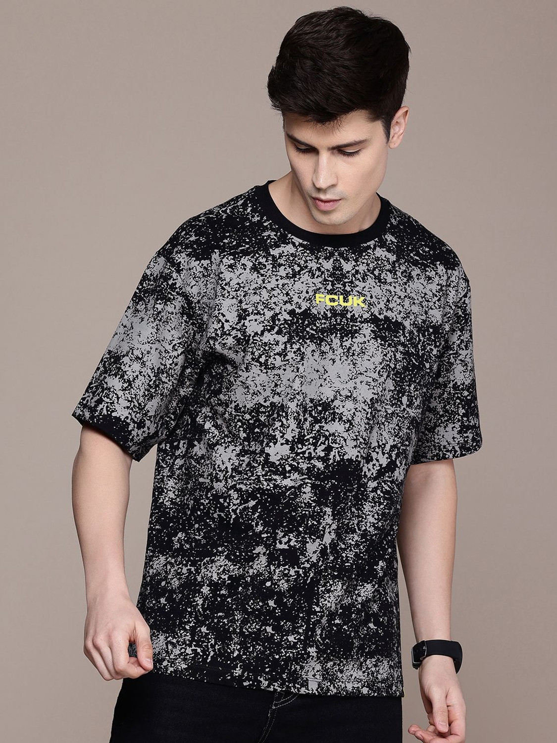 Image of FCUK Printed Men Round Neck Black T-Shirt