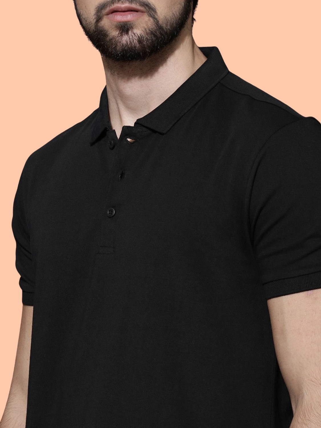 Image of Roadster Solid Men Polo Neck Black T-Shirt
