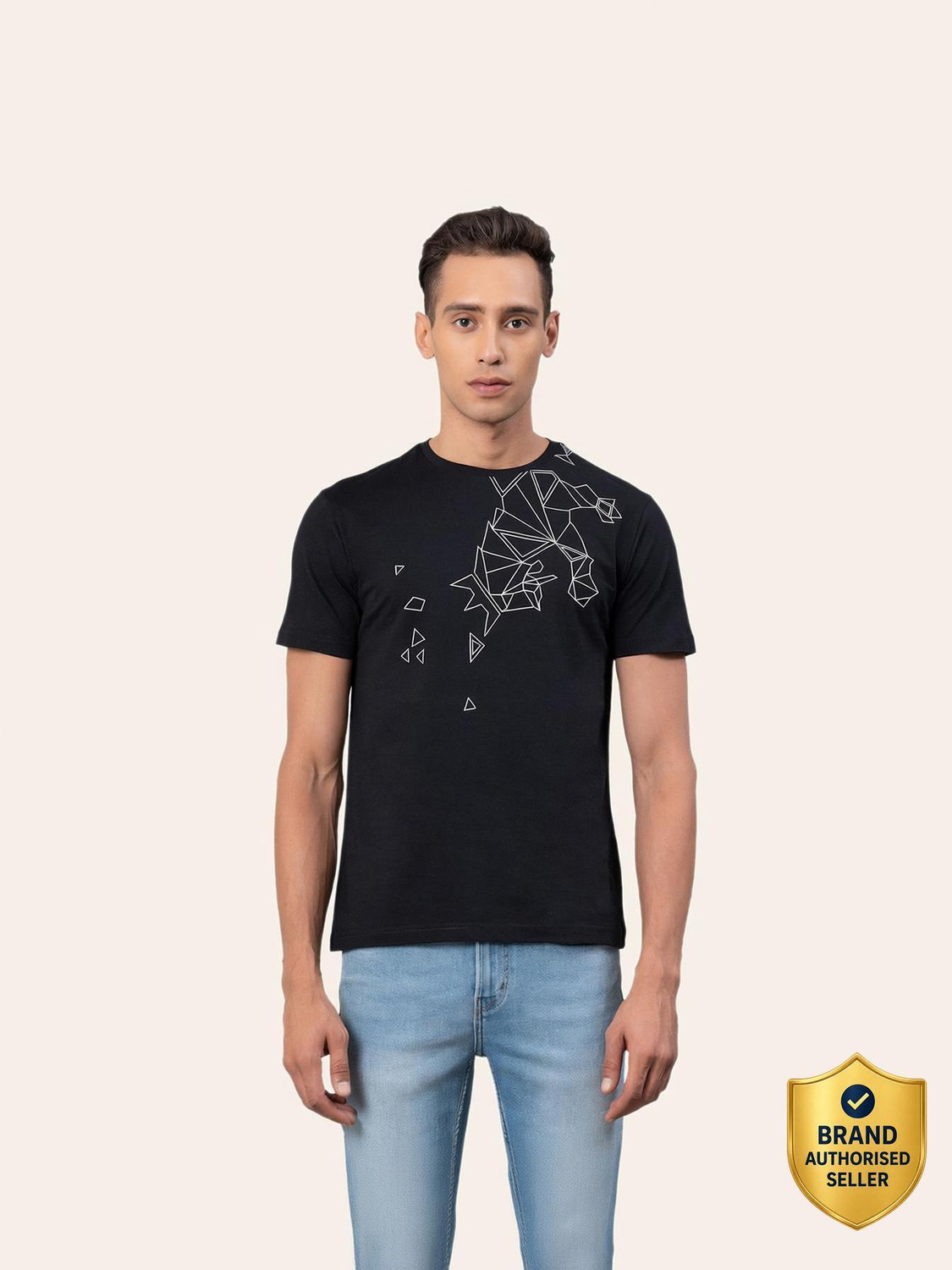 Image of RED TAPE Graphic Print Men Round Neck Black T-Shirt