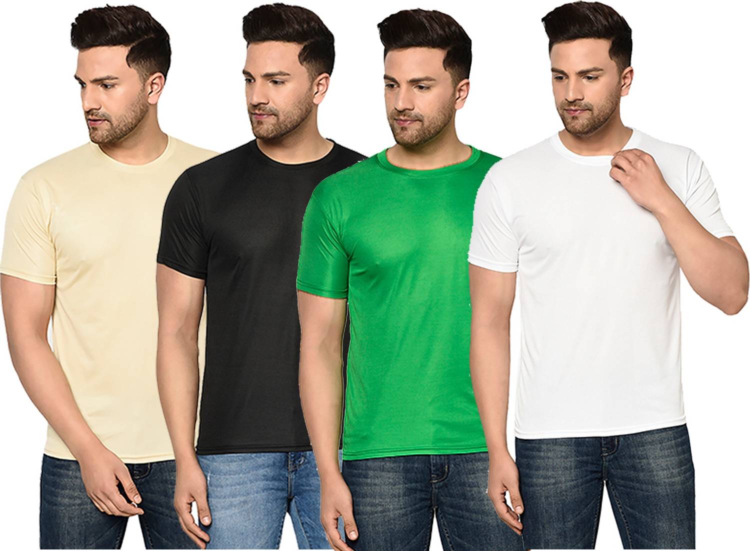 InkTees Pack of 4 Men Solid Round Neck Polyester Multicolor T-Shi