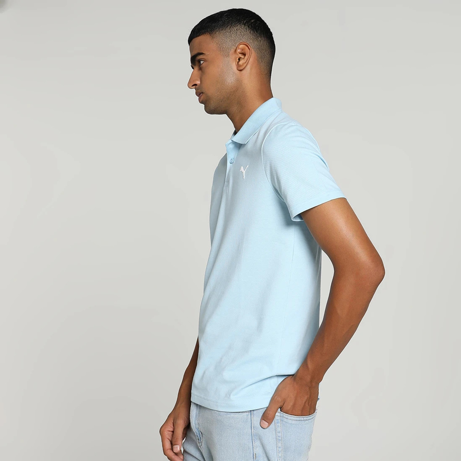 Image of PUMA Solid Men Polo Neck Blue T-Shirt