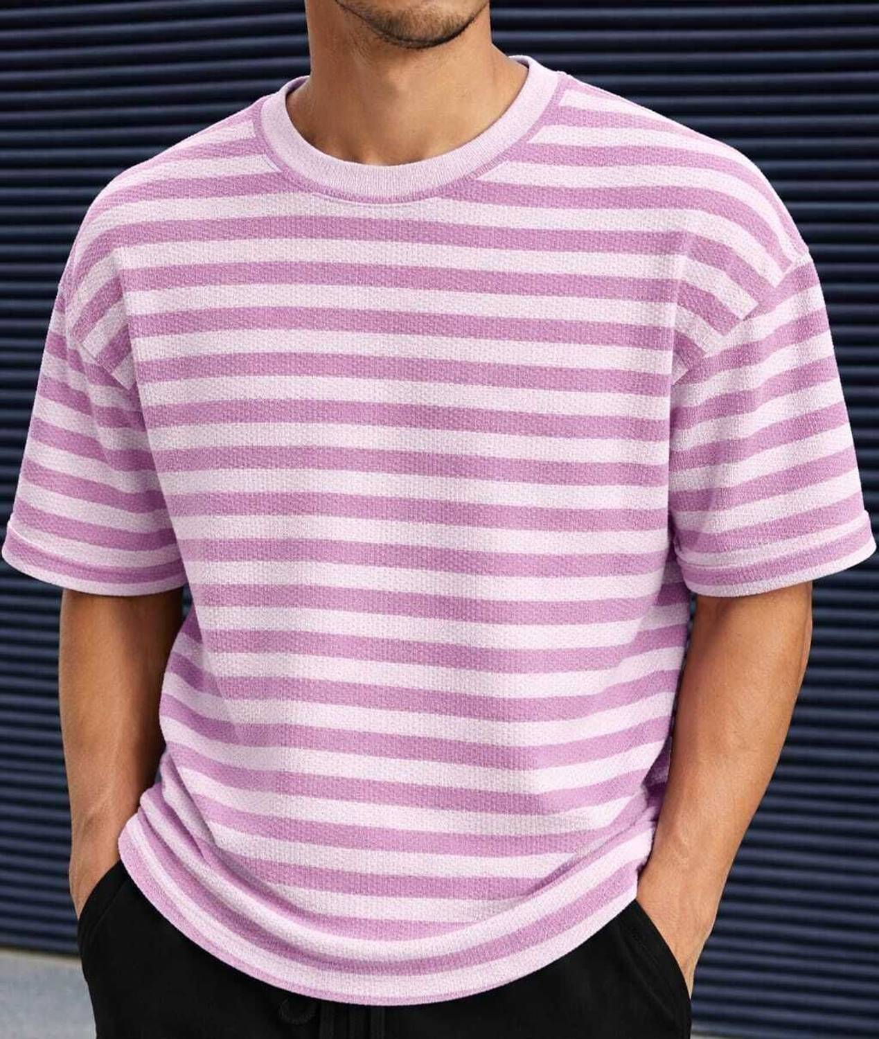 Stylestroys Striped Men Round Neck Pink, White T-Shirt