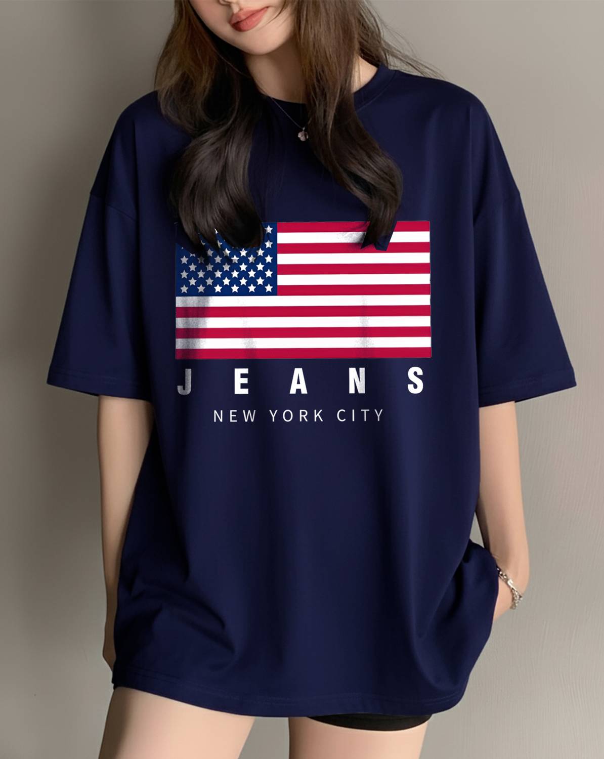 AOOSH Casual Printed Women Dark Blue Top