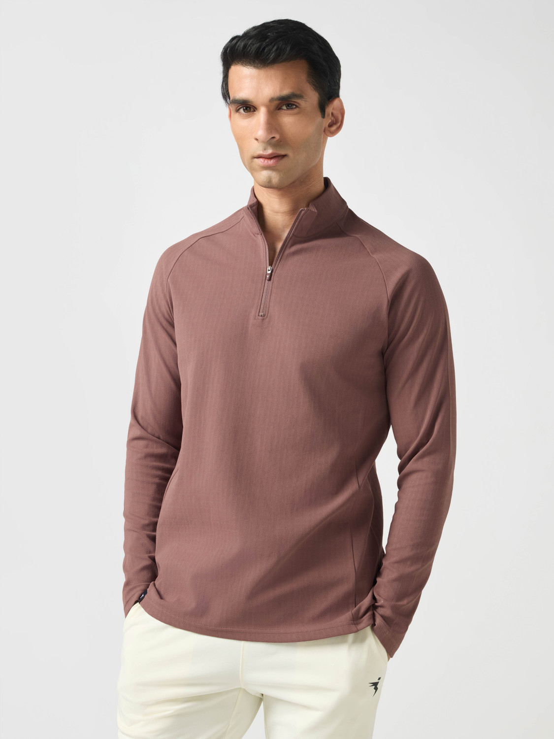Image of TECHNOSPORT Solid Men Zip Neck Purple T-Shirt