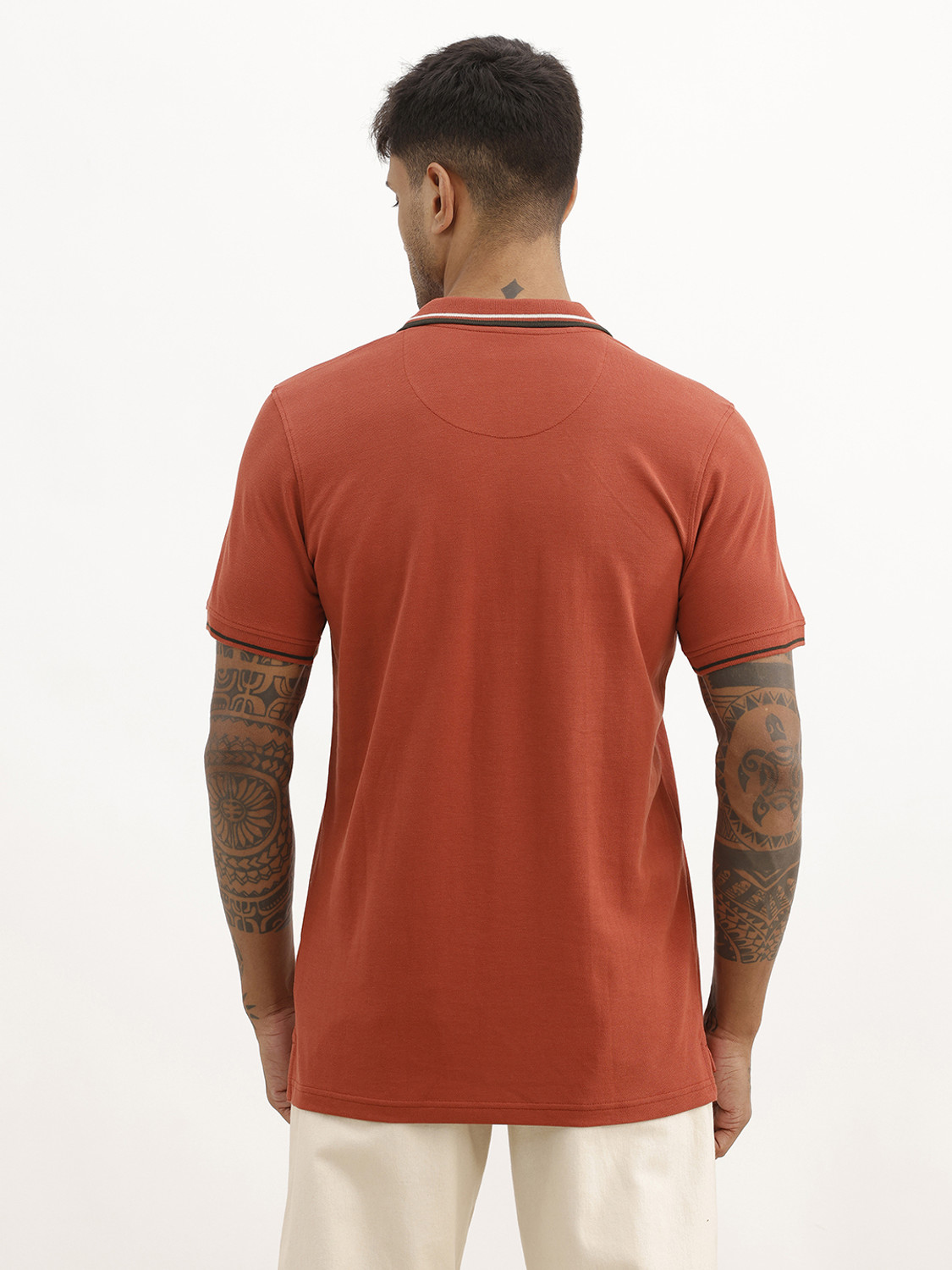 Image of WROGN Men Solid Polo Neck Pure Cotton Red T-Shirt