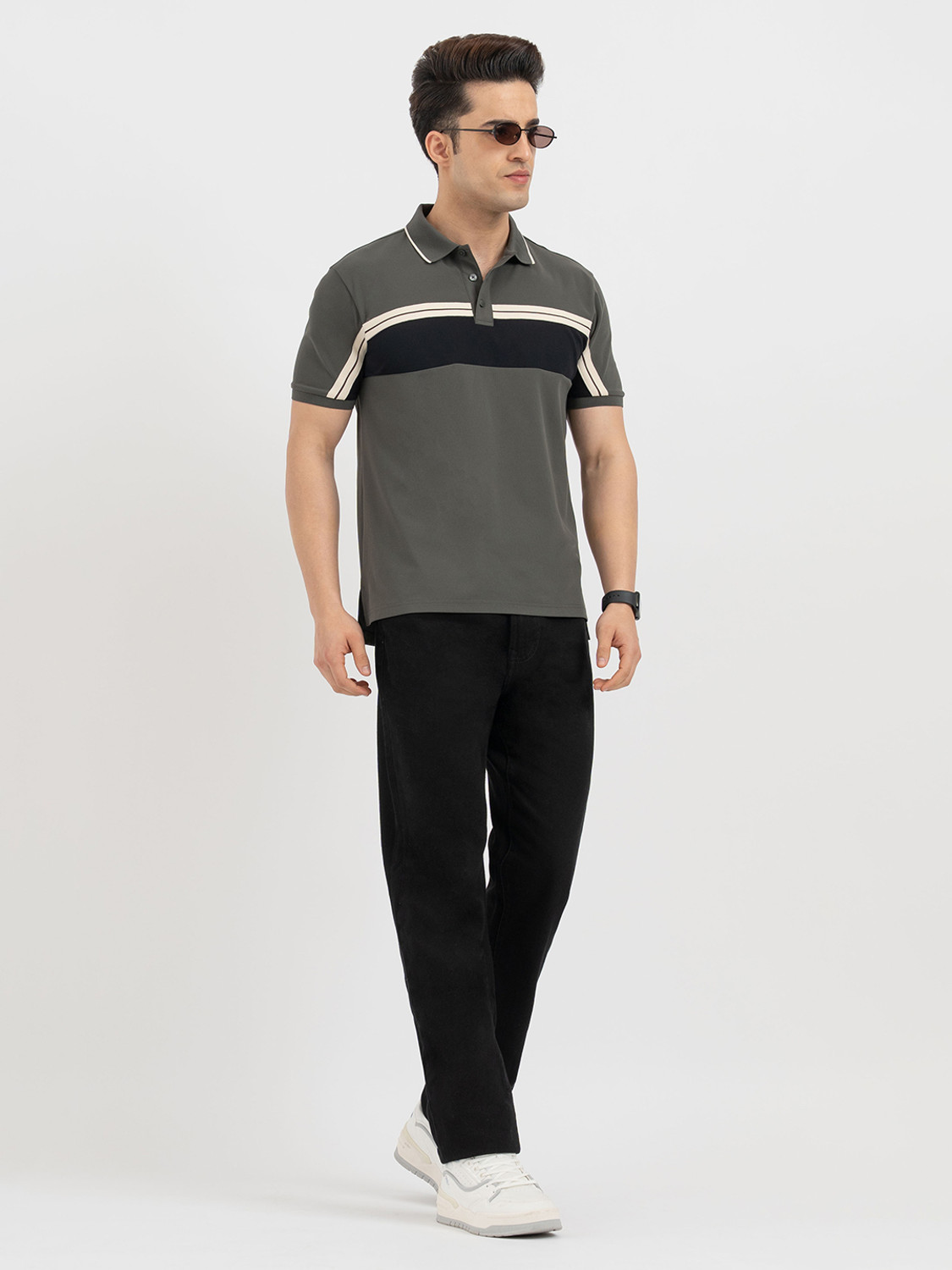 Image of RED TAPE Solid Men Polo Neck Green T-Shirt