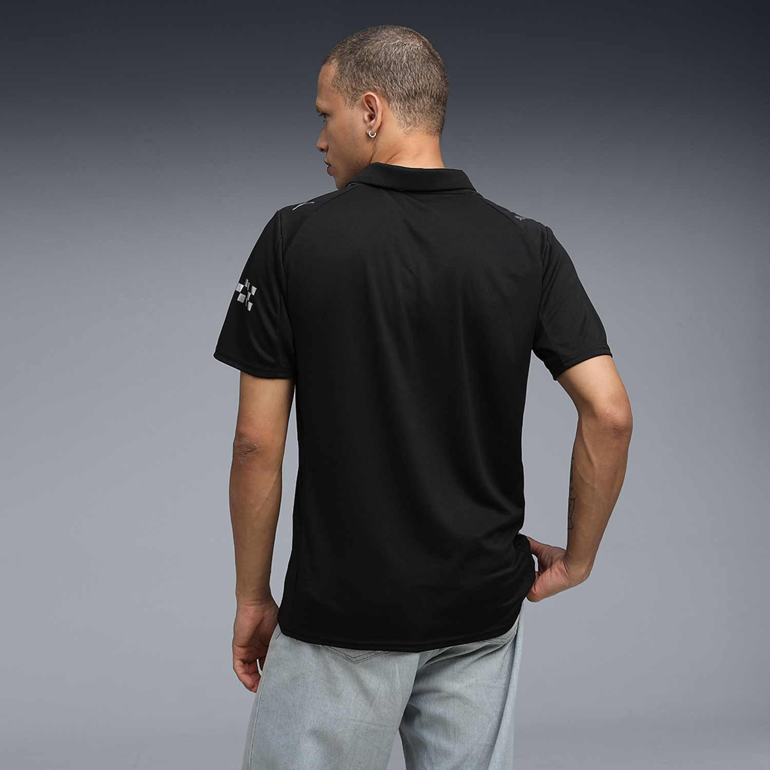Image of PUMA Printed Men Polo Neck Black T-Shirt
