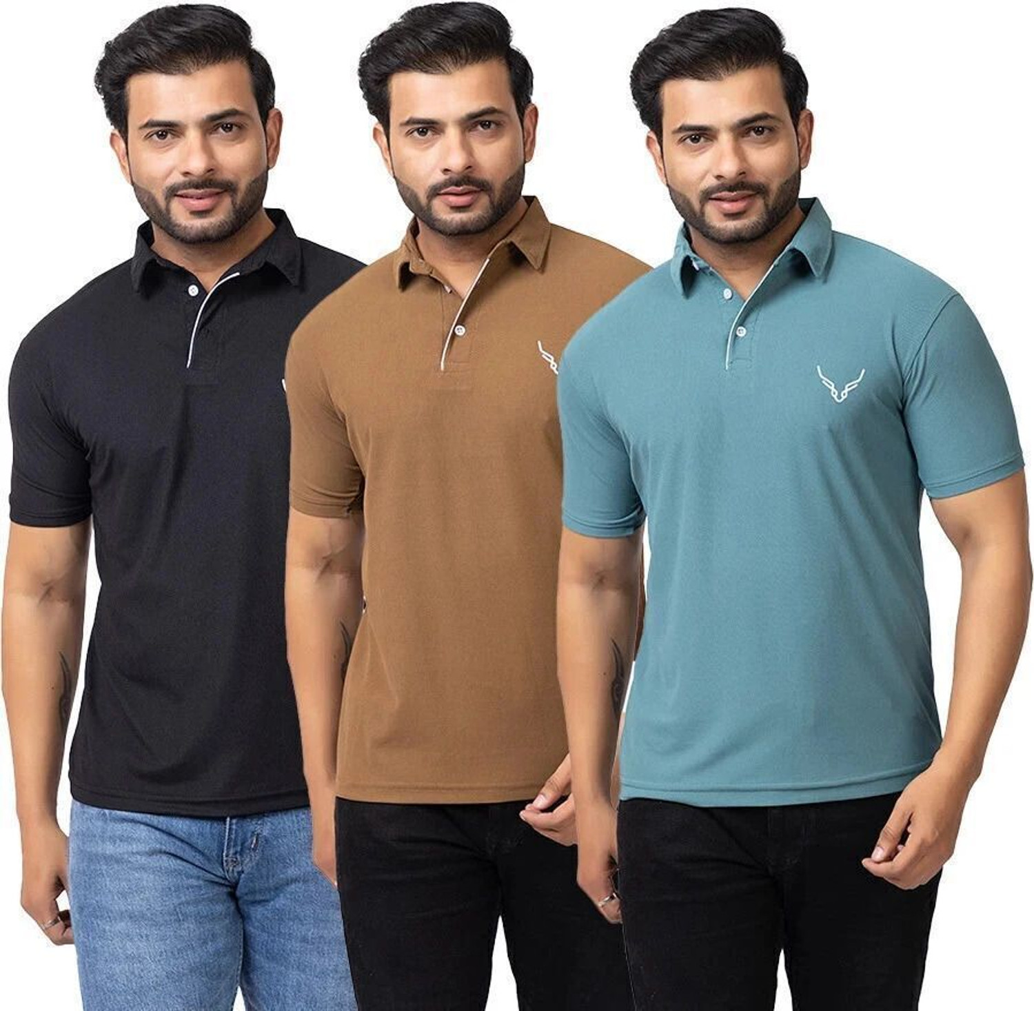 Image of BUFFARO Solid Men Polo Neck Multicolor T-Shirt