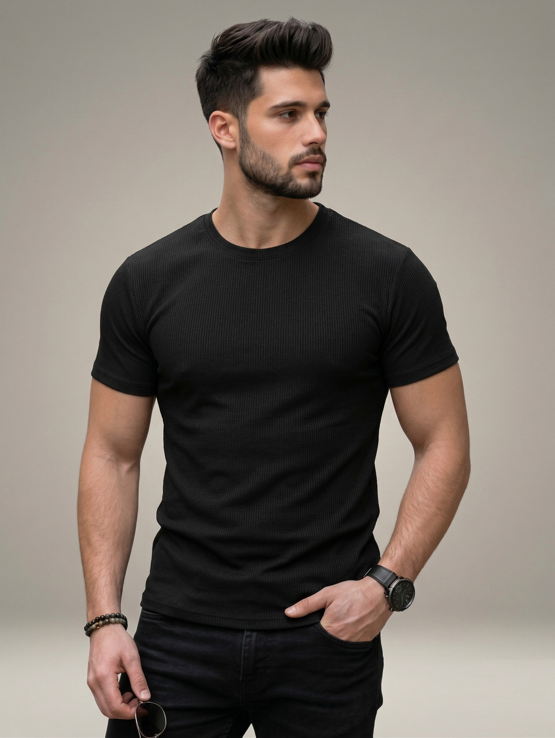 Image of stylesmyth Self Design Men Round Neck Multicolor T-Shirt