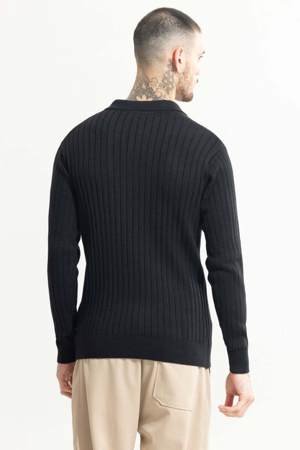 Image of Snitch Self Design Men Polo Neck Black T-Shirt