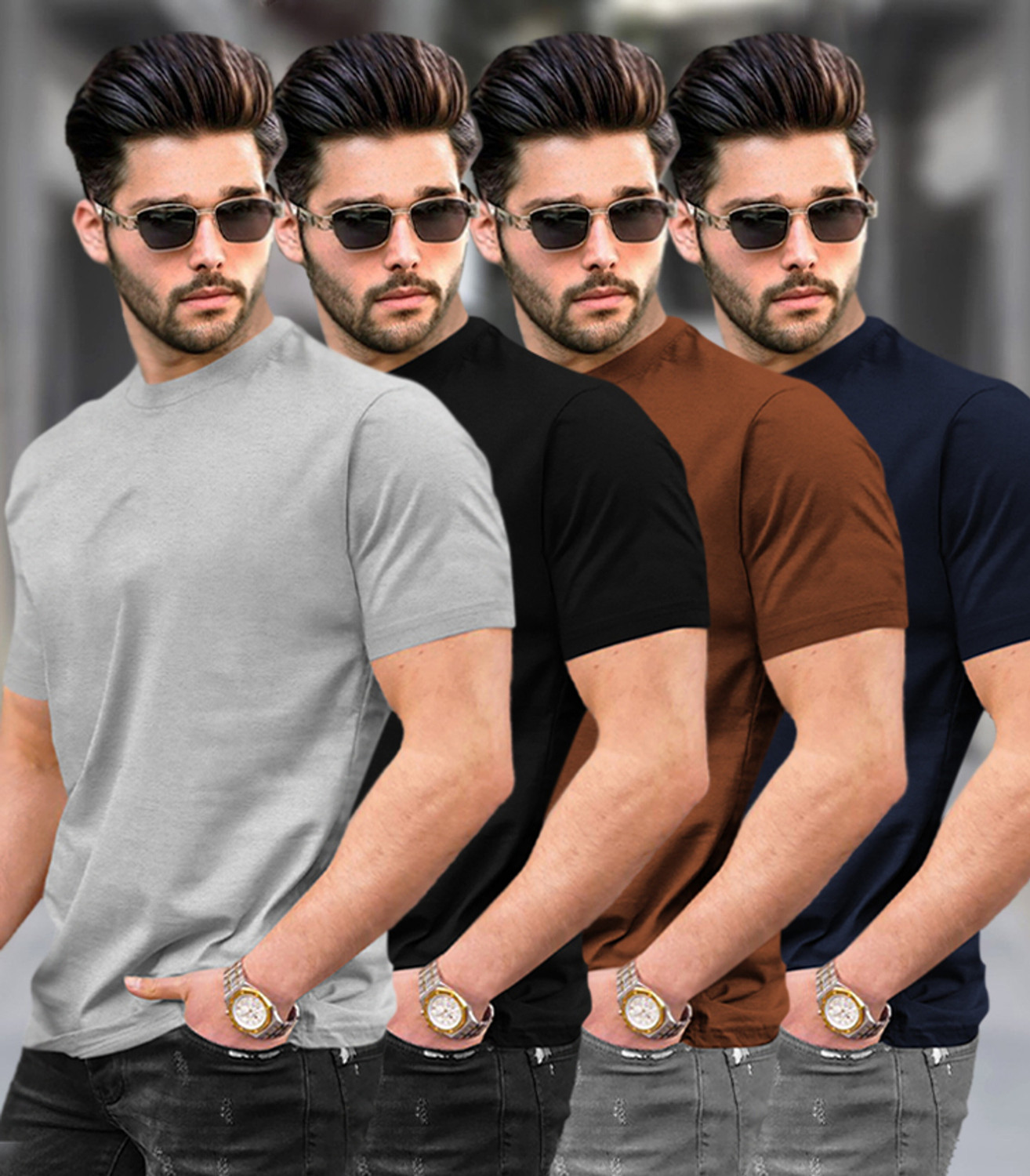 Image of TRIPR Solid Men Round Neck Multicolor T-Shirt