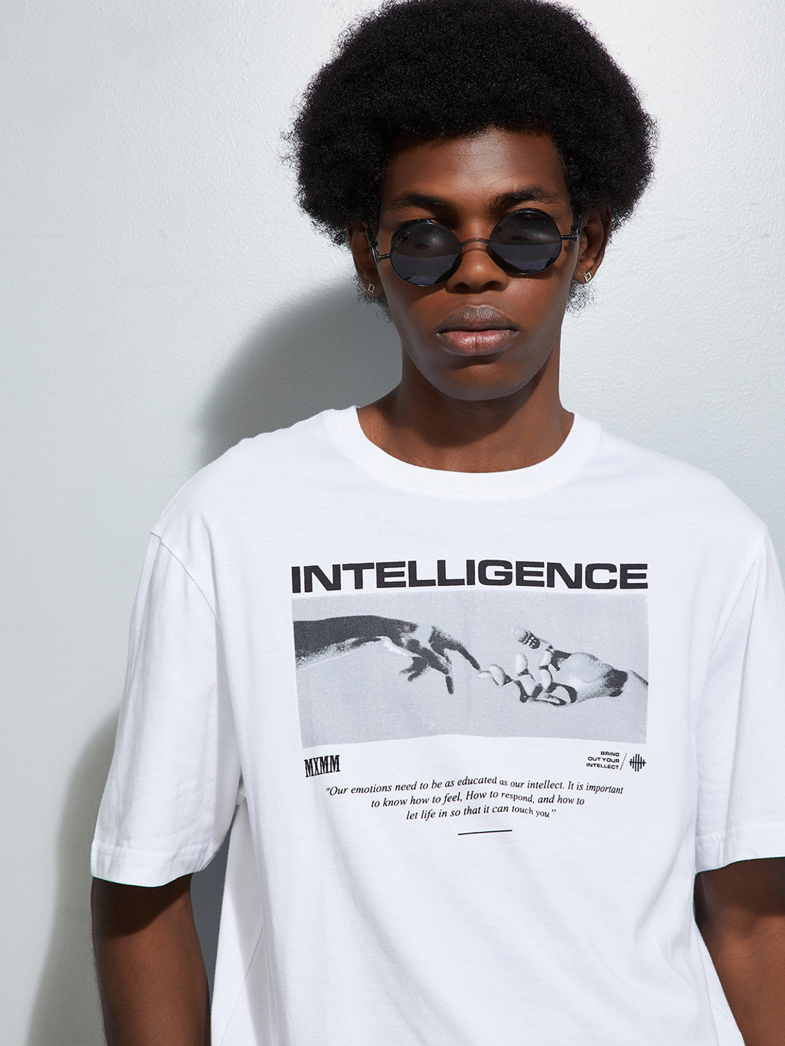 Image of MAX Printed Men Round Neck White T-Shirt