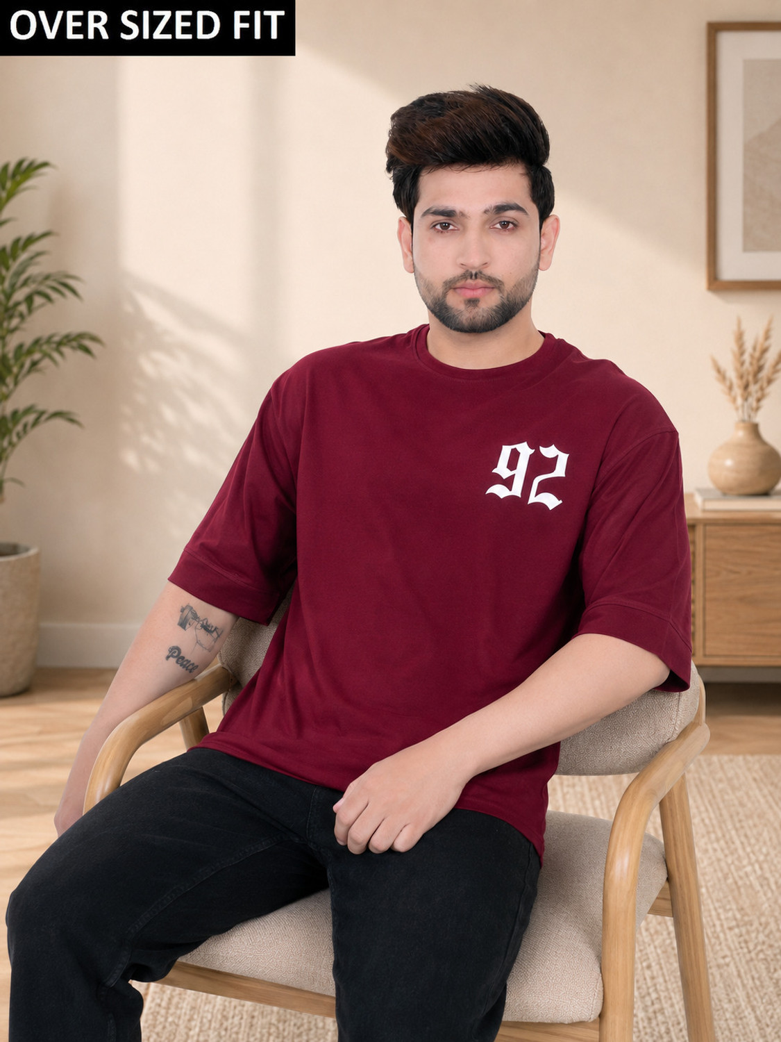 Image of E-MAX Typography Men Round Neck Maroon T-Shirt