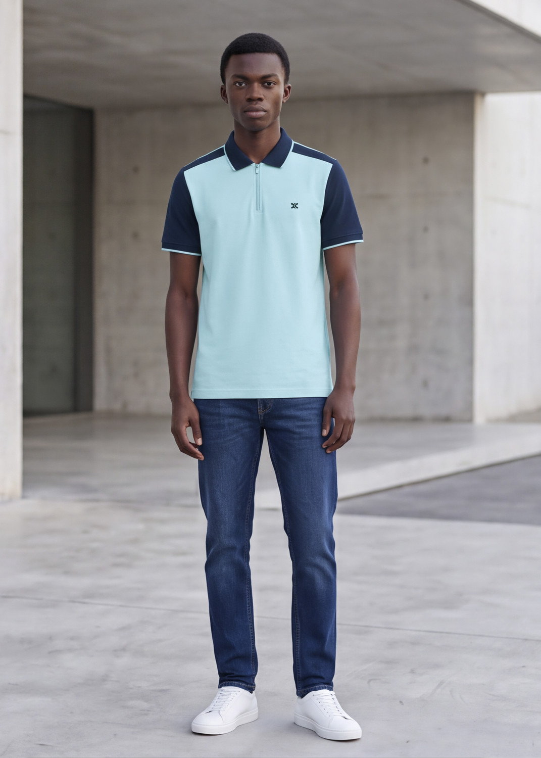 Image of KILLER Solid Men Polo Neck Light Blue T-Shirt