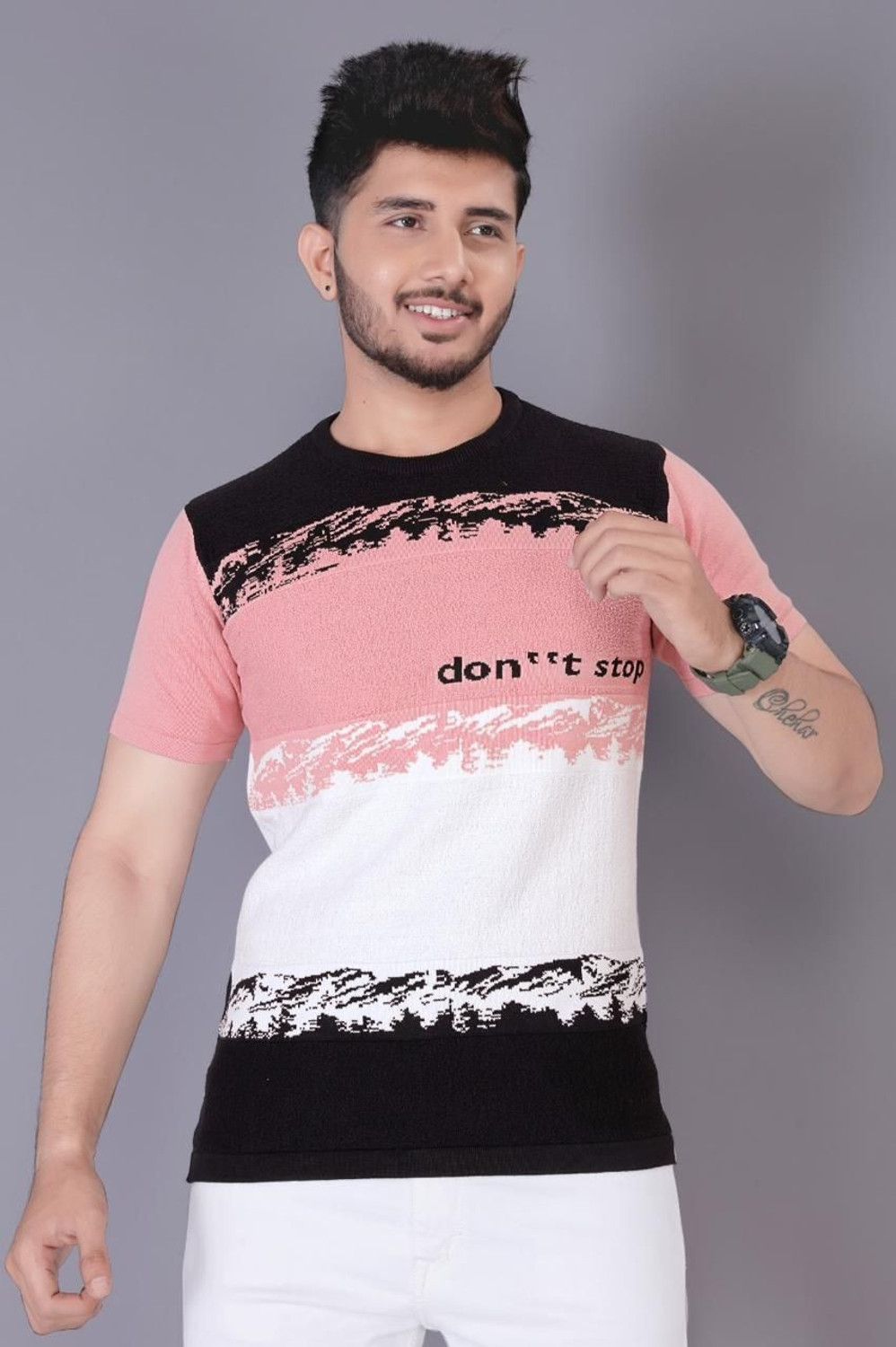 Image of M G GALLERY Printed Men Round Neck Multicolor T-Shirt