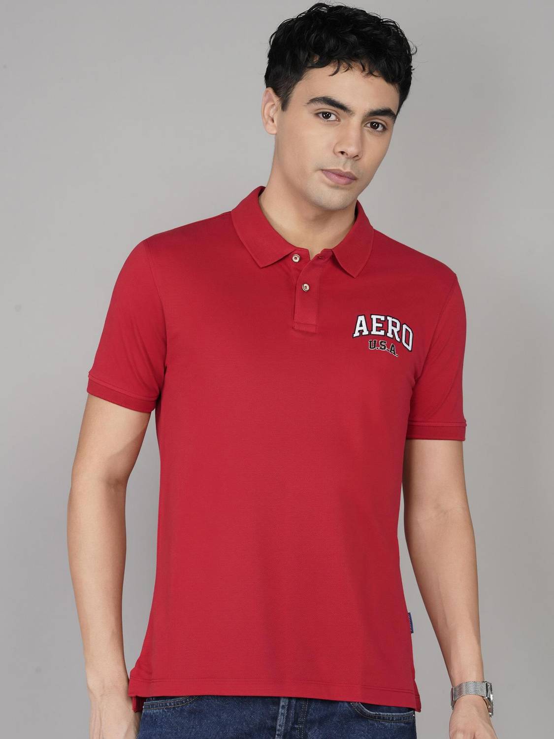 AEROPOSTALE Typography Men Polo Neck Red T-Shirt