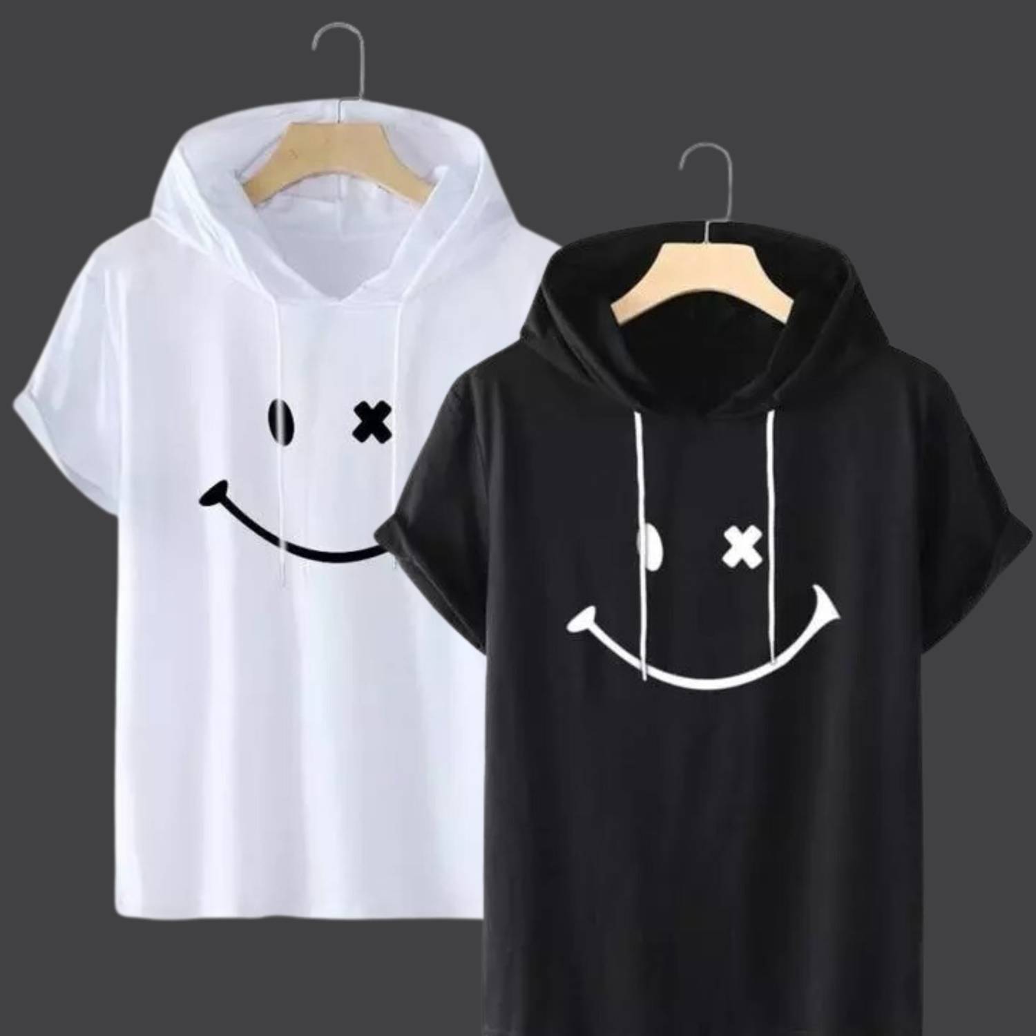 Adabsha Men Printed Hooded Neck Cotton Blend Black, White T-Shirt