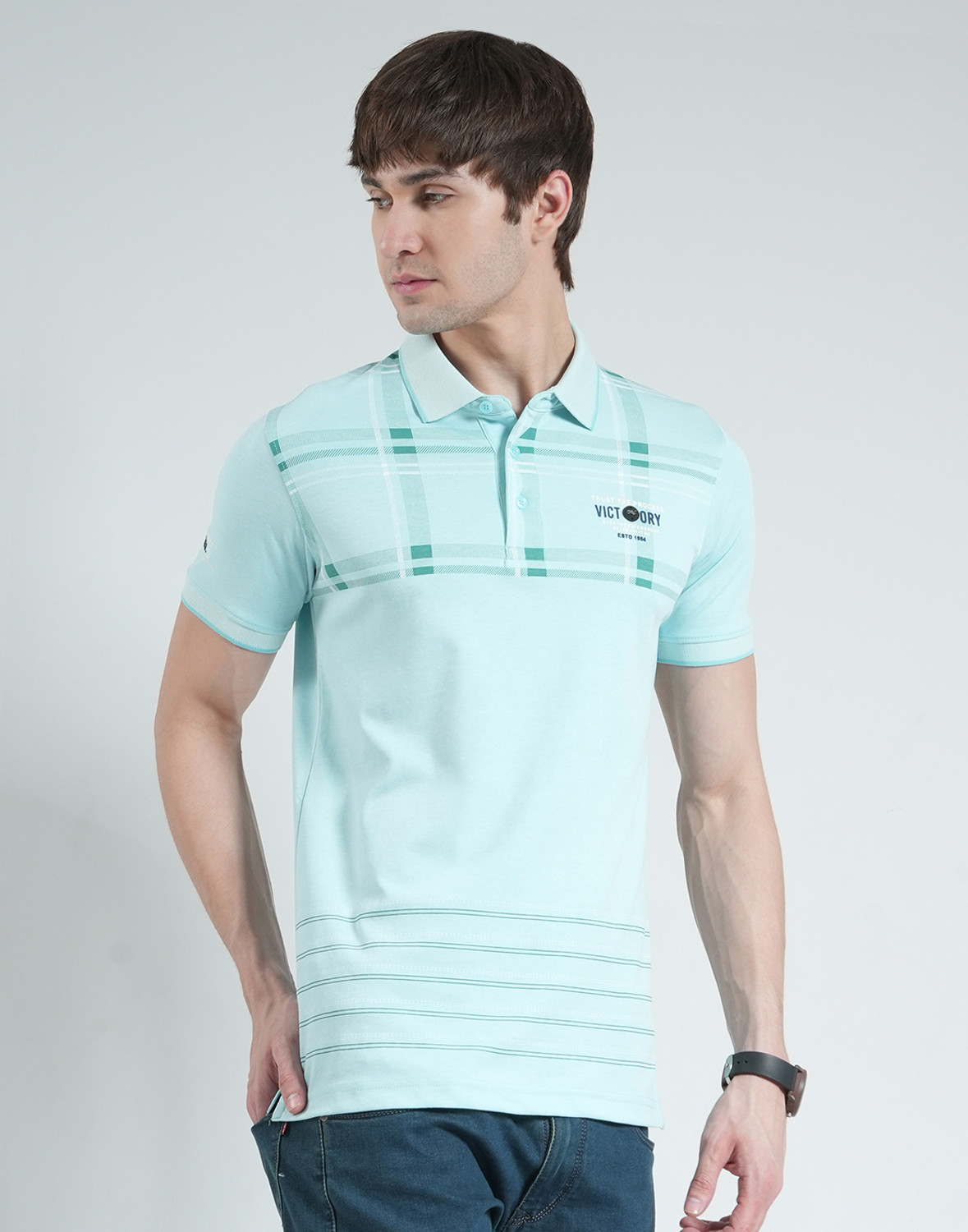 Image of MONTE CARLO Printed Men Polo Neck Blue T-Shirt