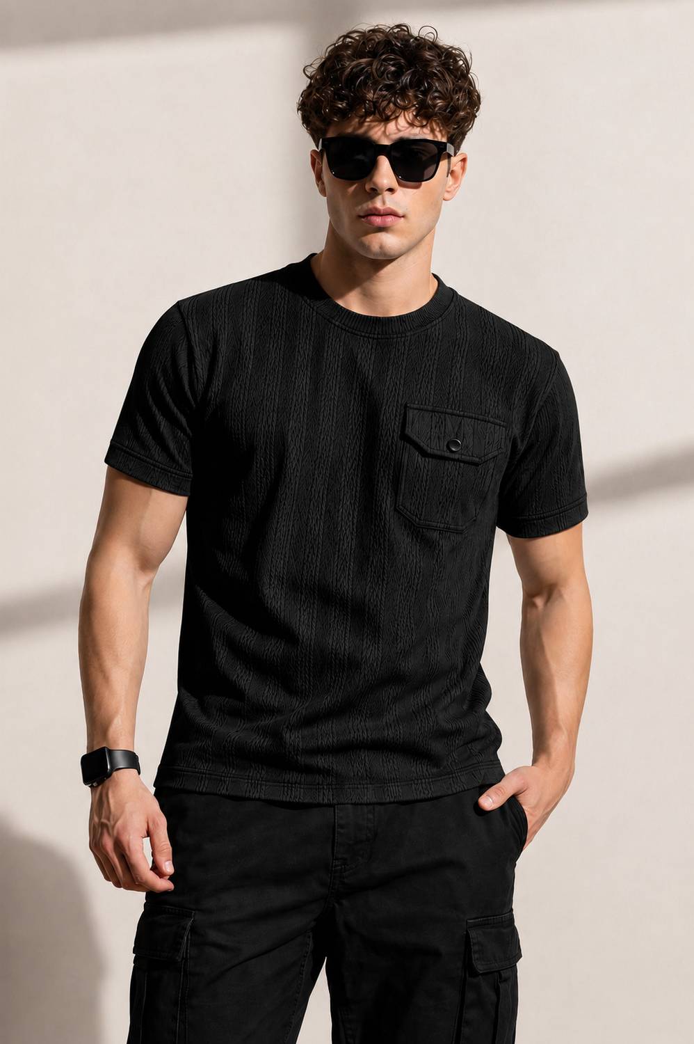 COMBRAIDED Men Black Round Neck T-Shirt - Image 3