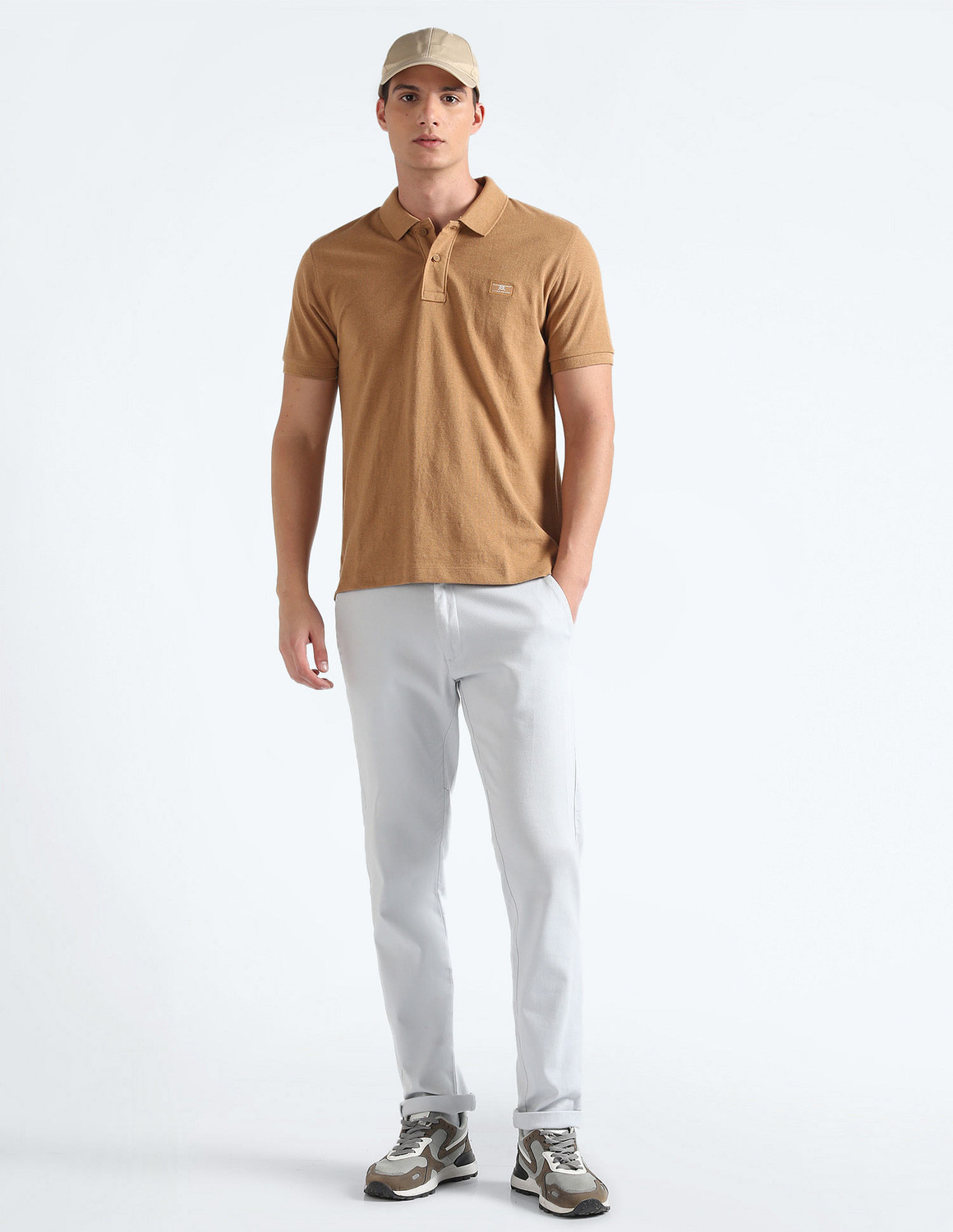 Image of FLYING MACHINE Solid Men Polo Neck Brown T-Shirt