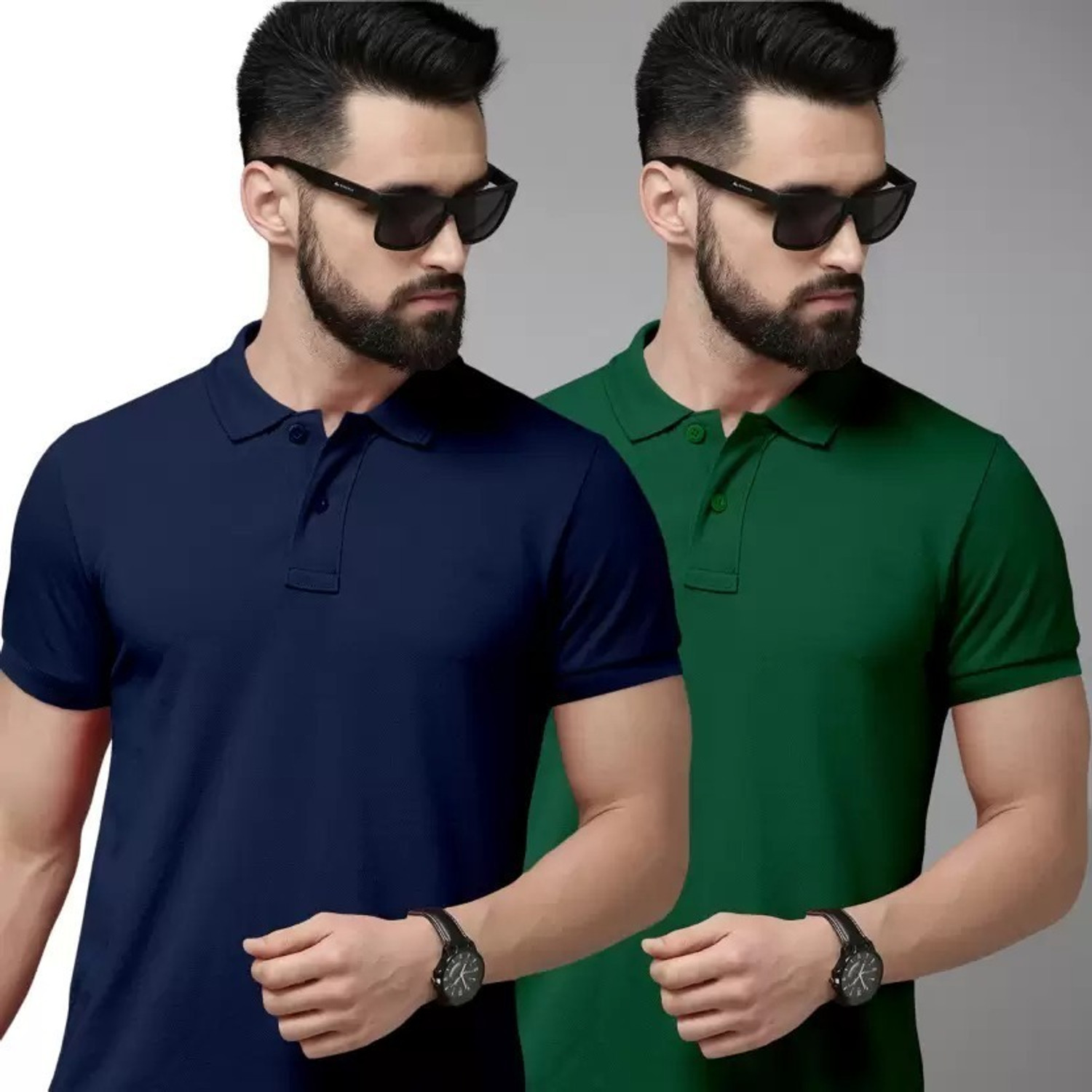 Image of balker merka Solid Men Polo Neck Green, Blue T-Shirt