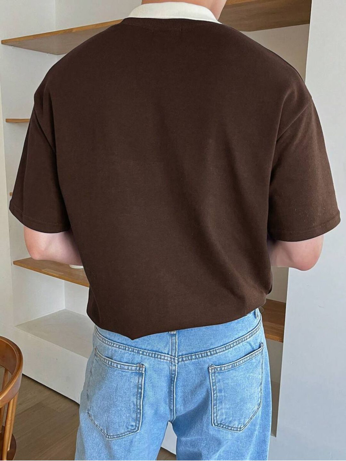Image of TrendsTalk Printed Men Polo Neck Brown T-Shirt