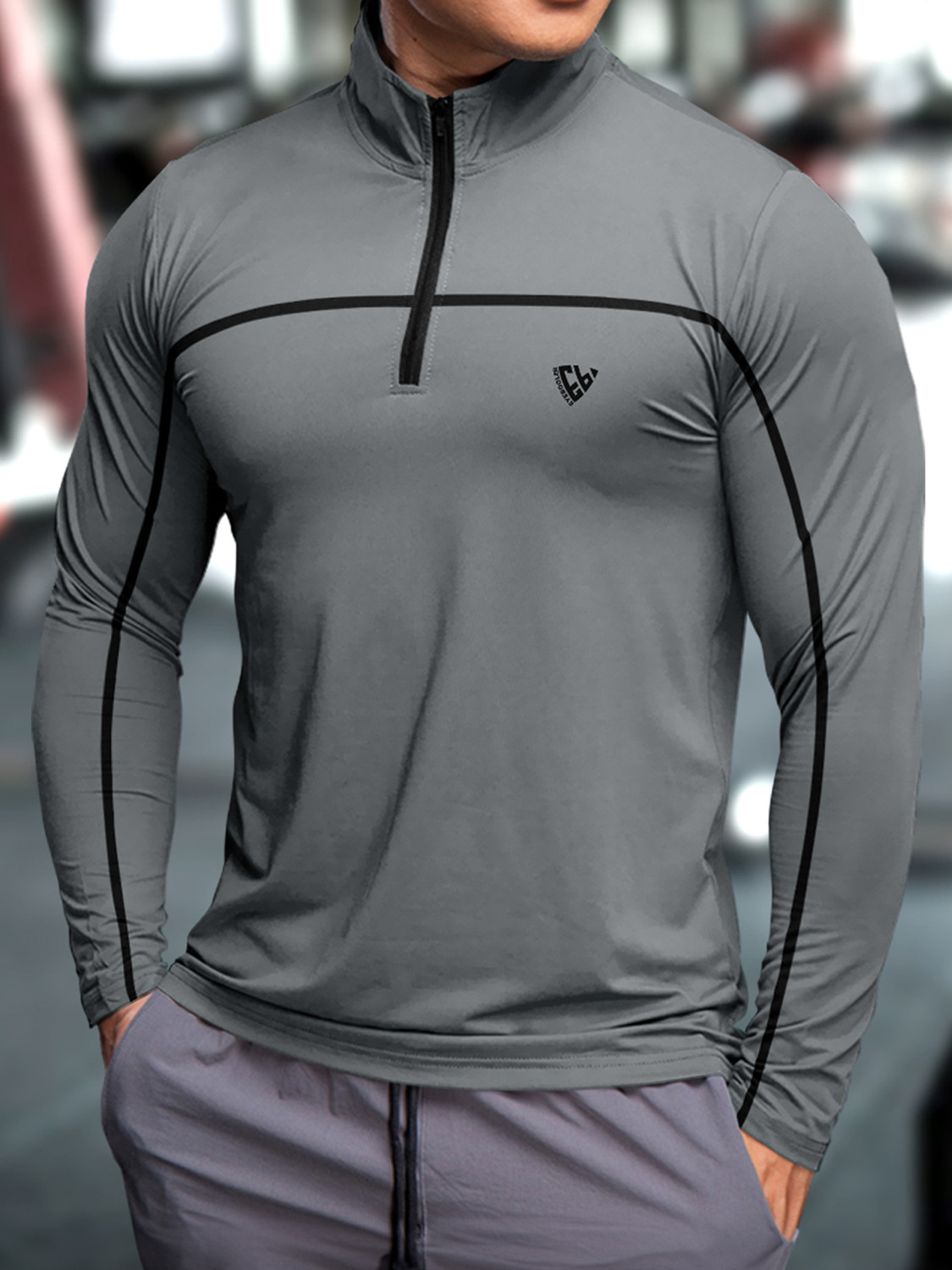 Image of EyeBogler Colorblock Men Zip Neck Multicolor T-Shirt
