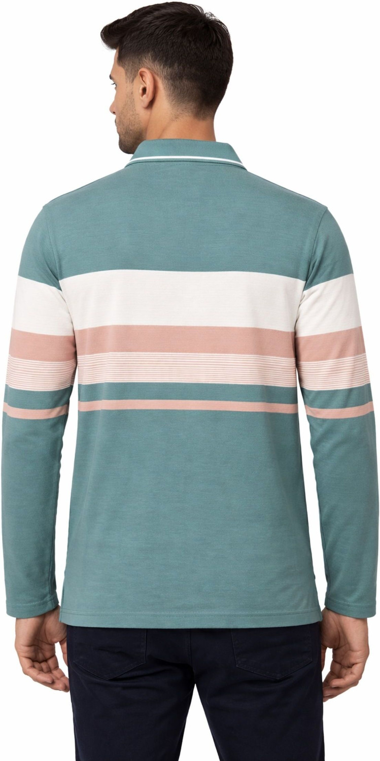 Image of SANE ORIGINALS Striped Men Polo Neck Multicolor, Light Green T-Shirt