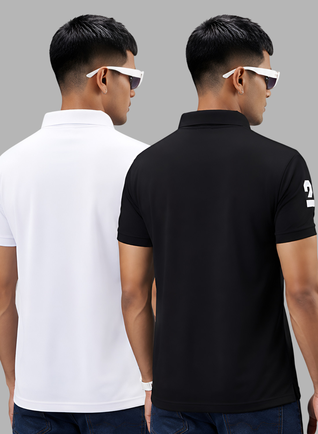 Image of 3BROS Printed Men Polo Neck White, Black T-Shirt