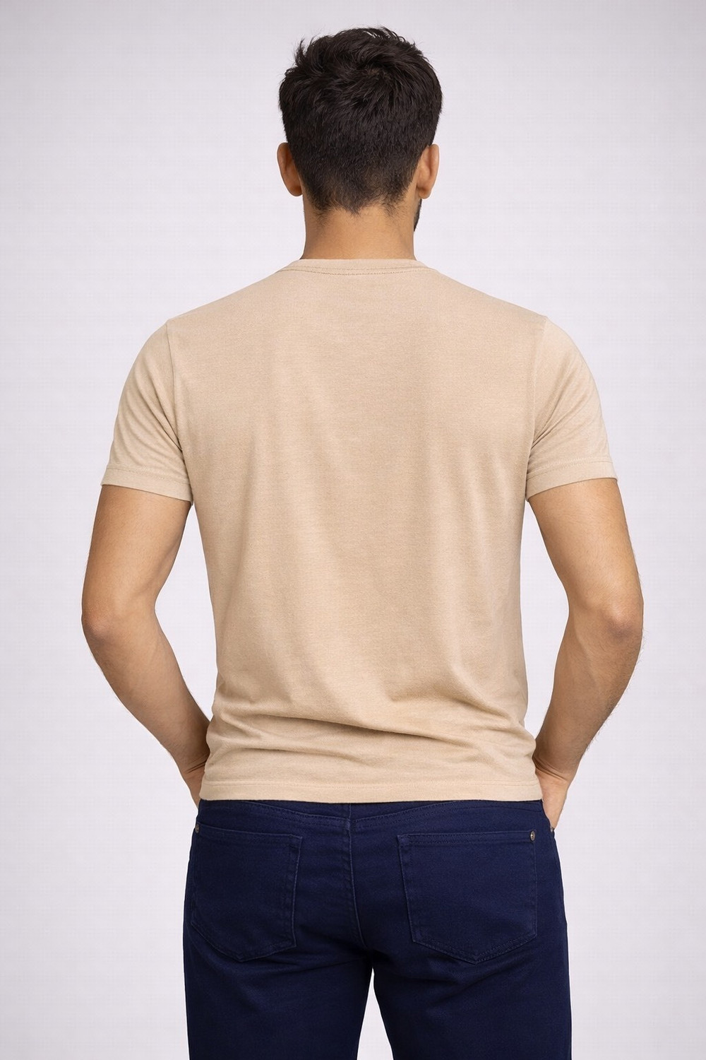 Image of wingpanther Solid Men Round Neck Beige T-Shirt