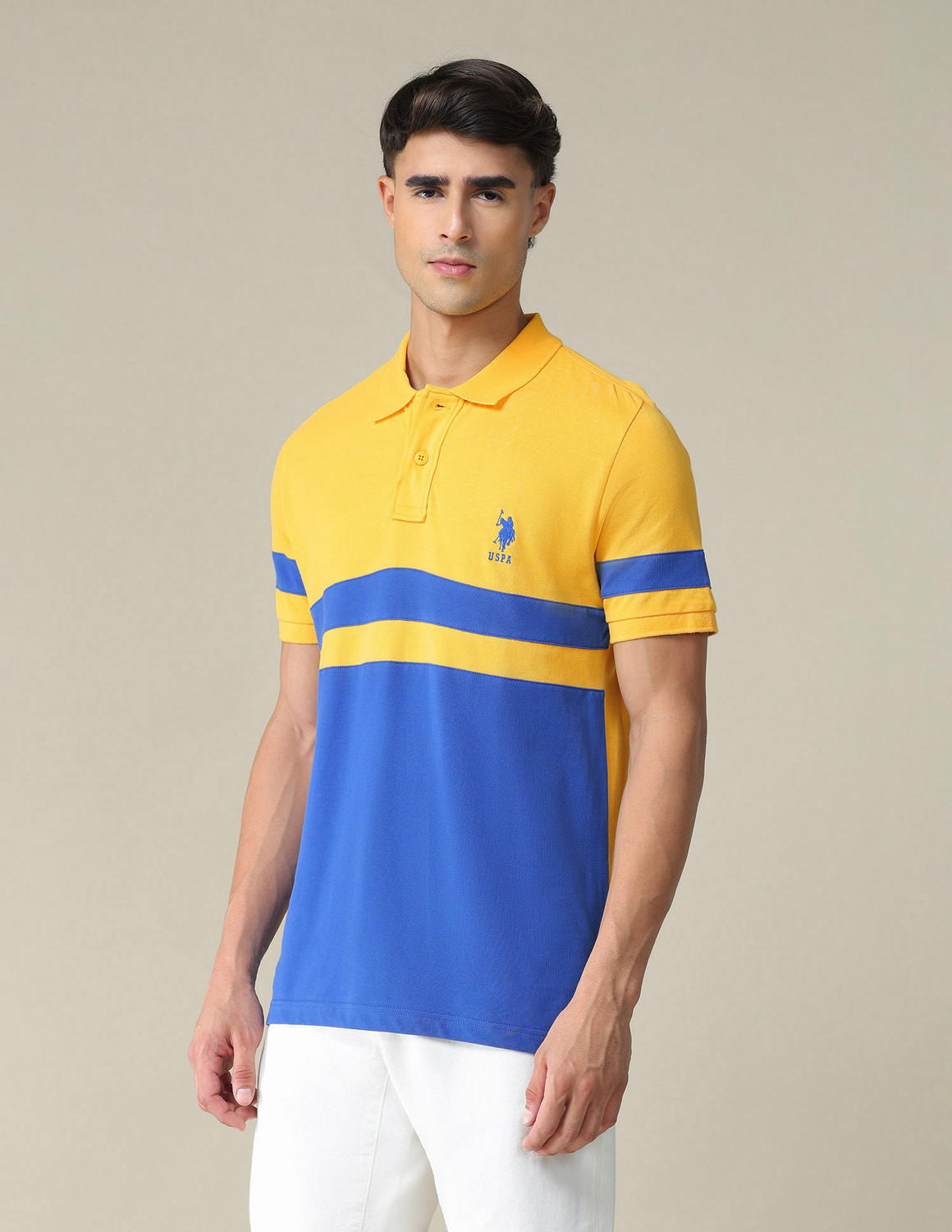 Image of U.S. POLO ASSN. Colorblock Men Polo Neck Yellow T-Shirt