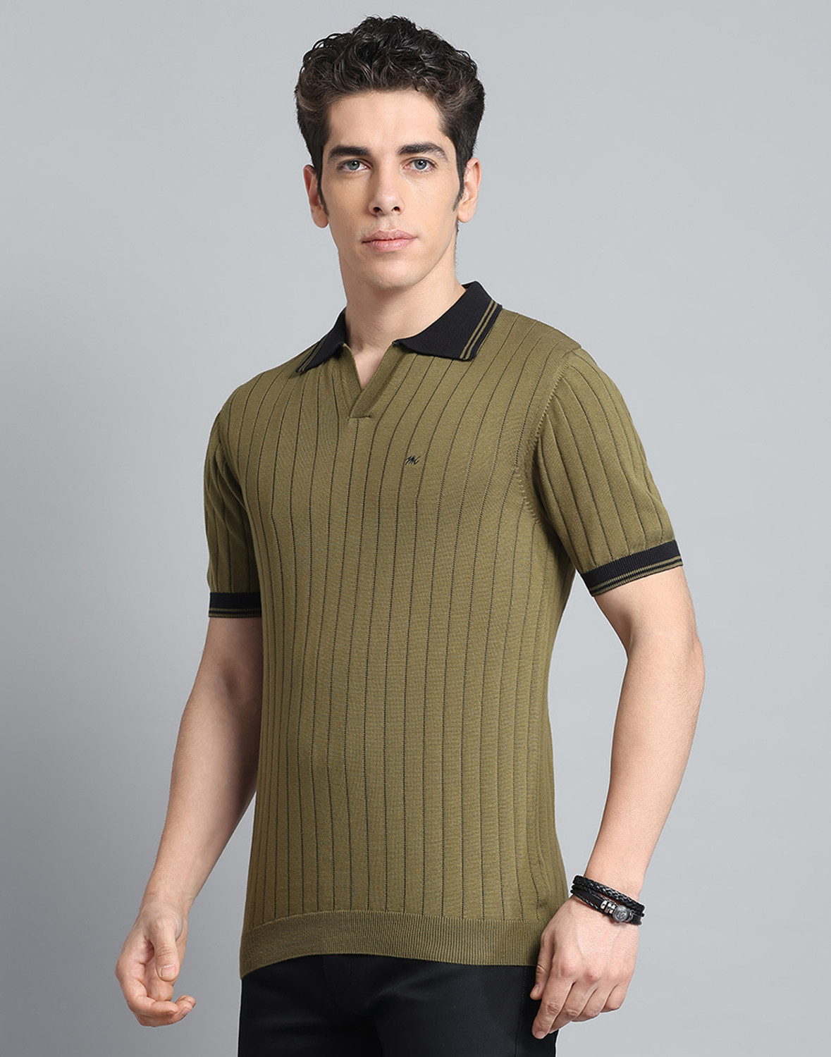 Image of MONTE CARLO Self Design Men Polo Neck Light Green T-Shirt