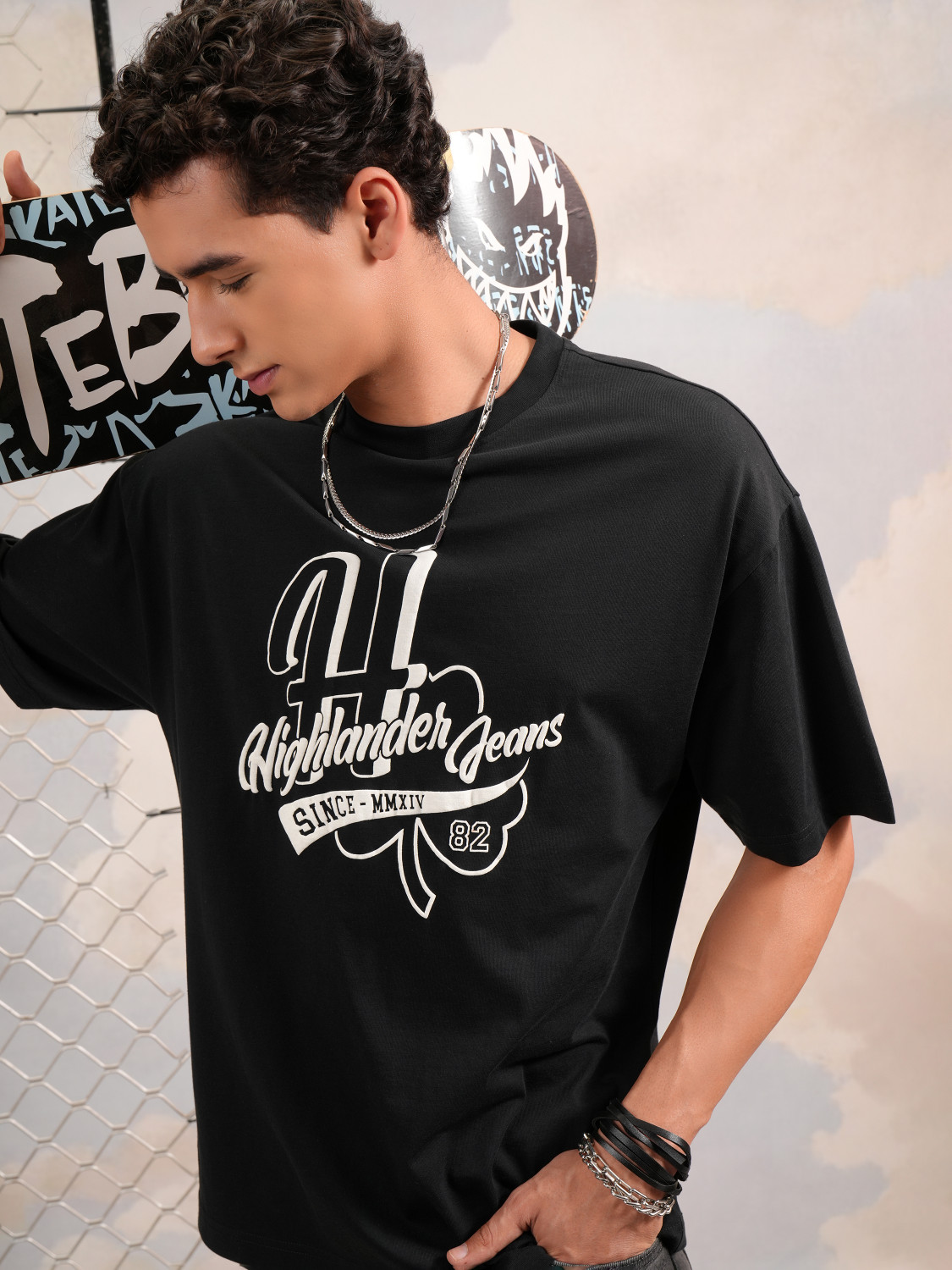 Image of HIGHLANDER Printed, Typography Men Round Neck Black T-Shirt