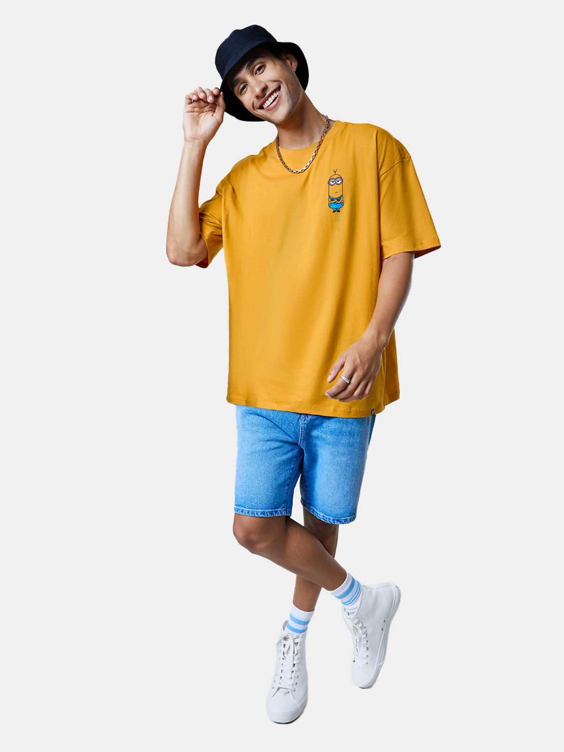 Image of The Souled Store Graphic Print Men Round Neck Yellow T-Shirt