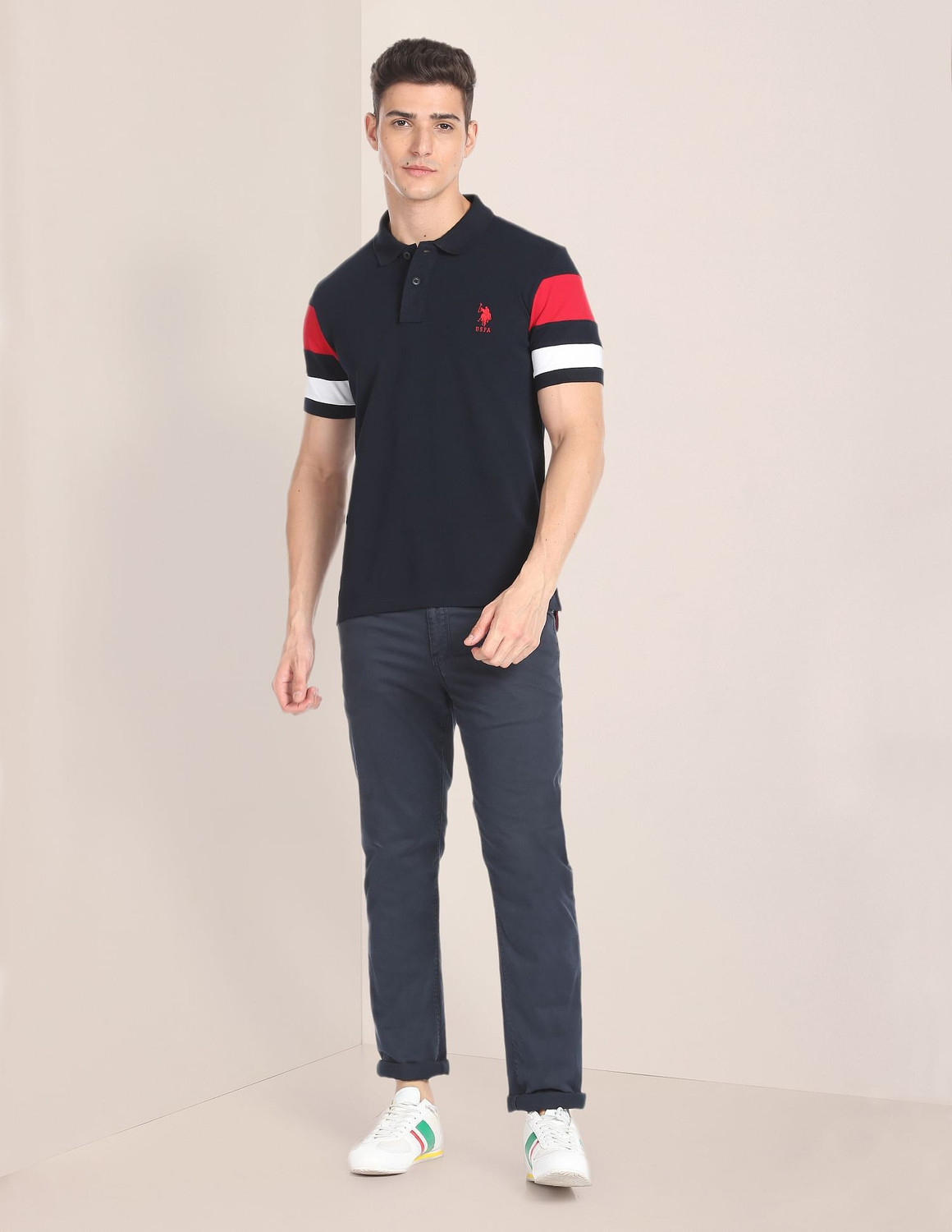 Image of U.S. POLO ASSN. Solid Men Polo Neck Blue T-Shirt