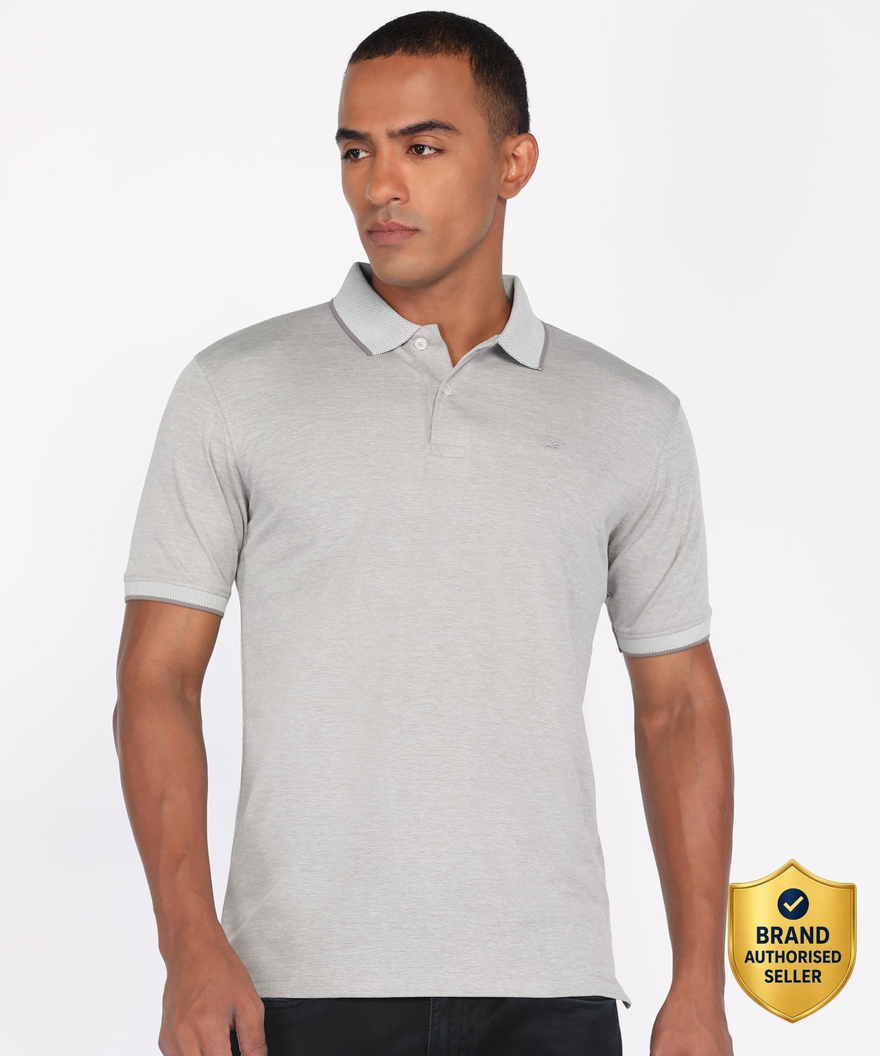 Image of PETER ENGLAND Solid Men Polo Neck Grey T-Shirt