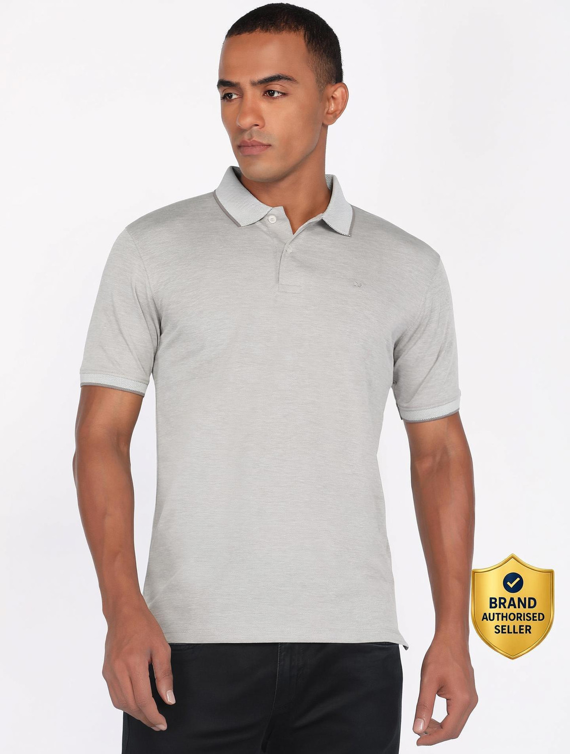 Image of PETER ENGLAND Solid Men Polo Neck Grey T-Shirt