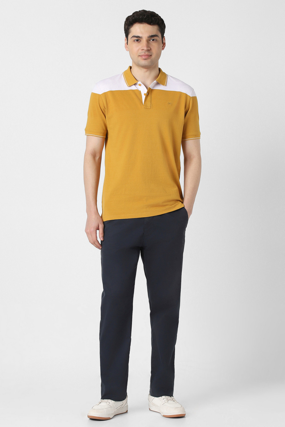 Image of PETER ENGLAND Colorblock Men Polo Neck Yellow T-Shirt