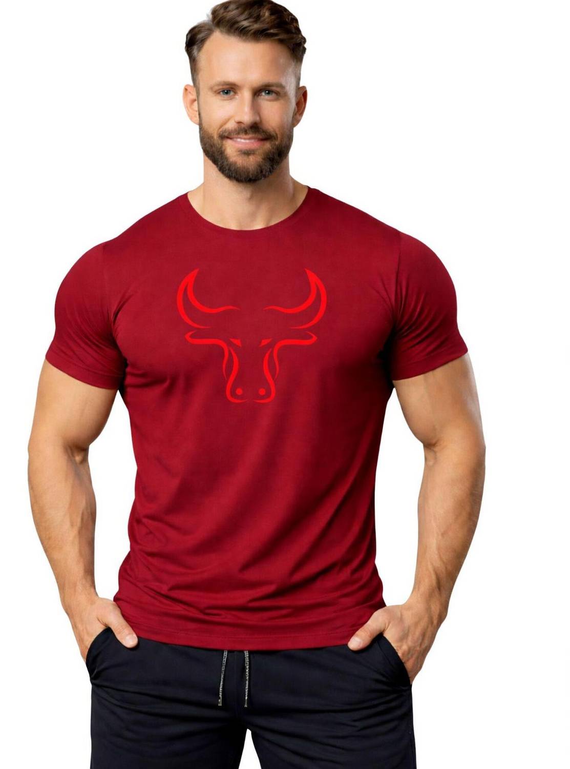 3colors Printed Men Round Neck Maroon T-Shirt