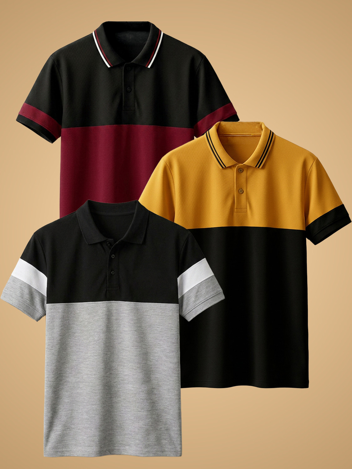 JUST ROAR Colorblock Men Polo Neck Multicolor T-Shirt