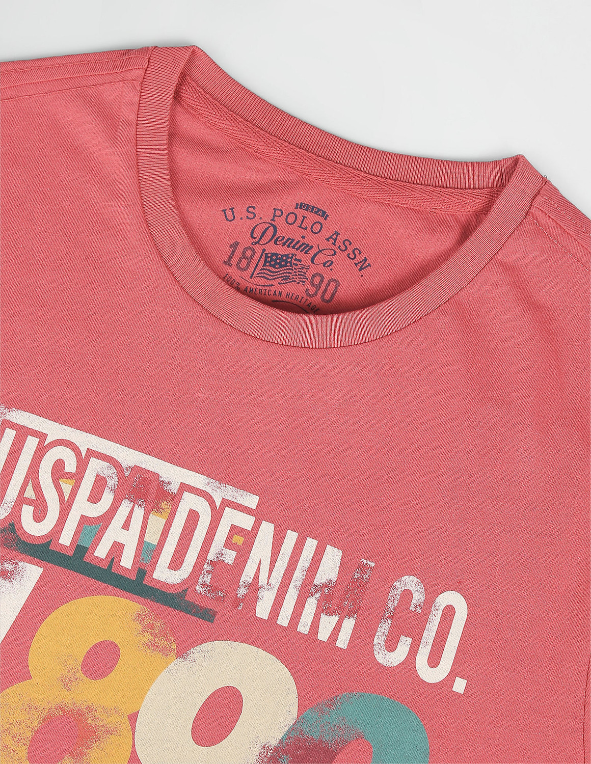 Image of U.S. POLO ASSN. Typography Men Round Neck Pink T-Shirt
