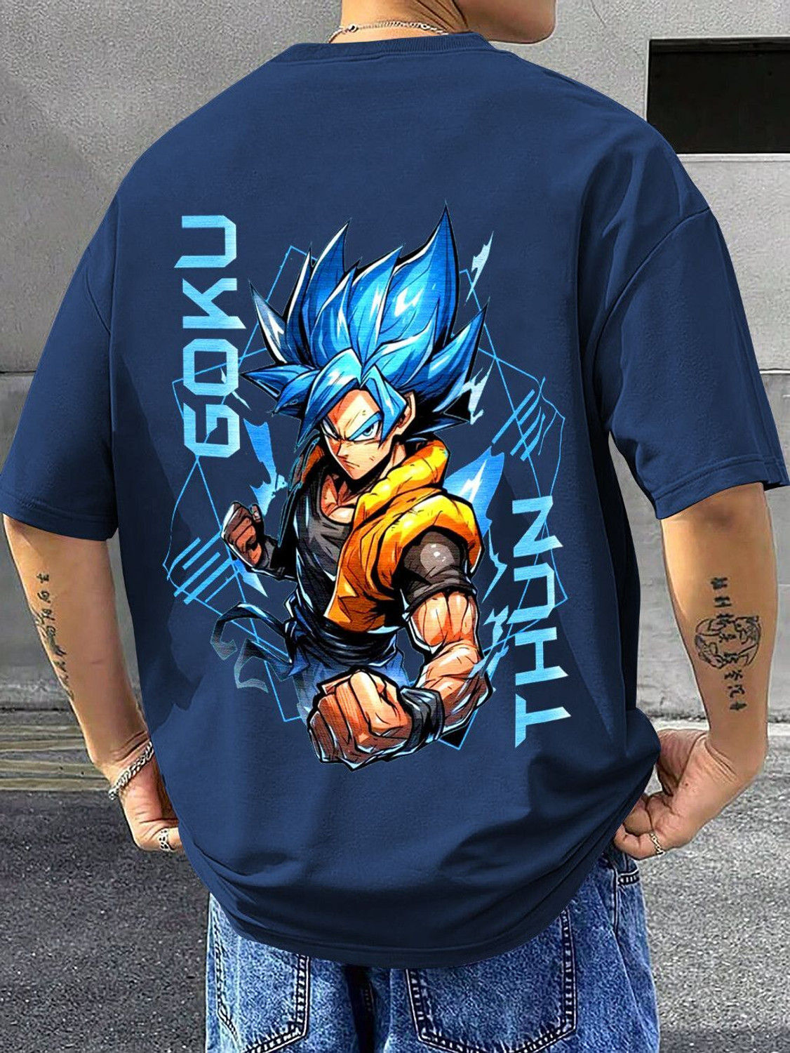 Image of TripBroz Graphic Print Men Round Neck Navy Blue T-Shirt