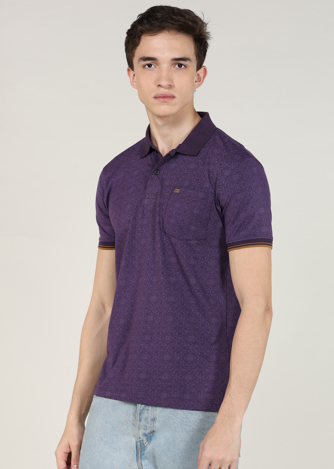 Image of PETER ENGLAND Solid Men Polo Neck Purple T-Shirt