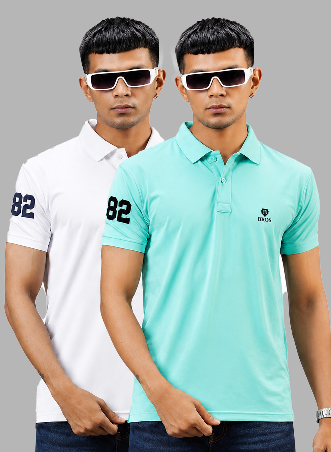 Image of 3BROS Printed Men Polo Neck White, Light Green T-Shirt