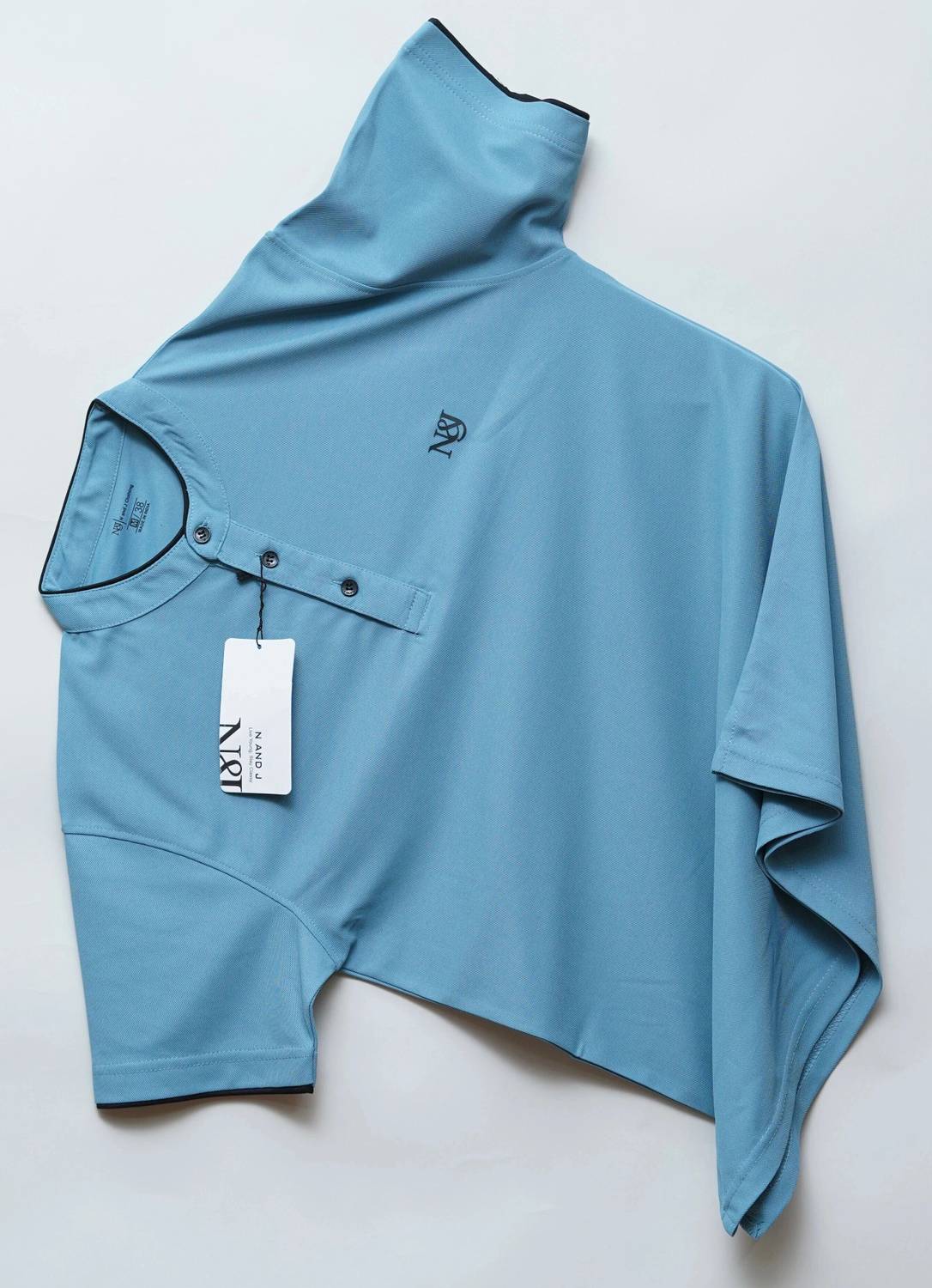 N AND J Men Solid Henley Neck Polycotton Blue T-Shirt